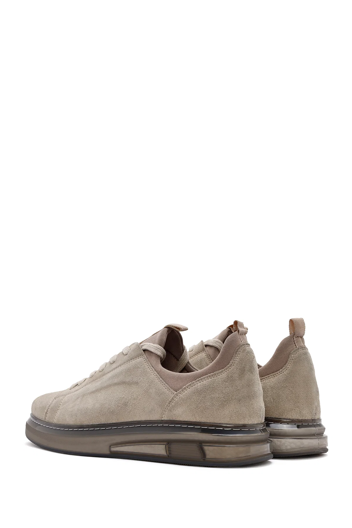 Erkek Bej Bağcıklı Süet Deri Sneaker - Image 5