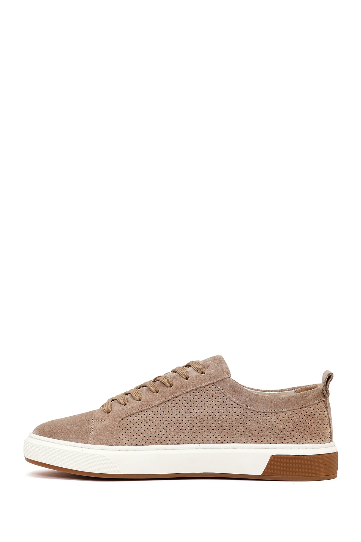Erkek Bej Bağcıklı Süet Deri Sneaker - Image 3