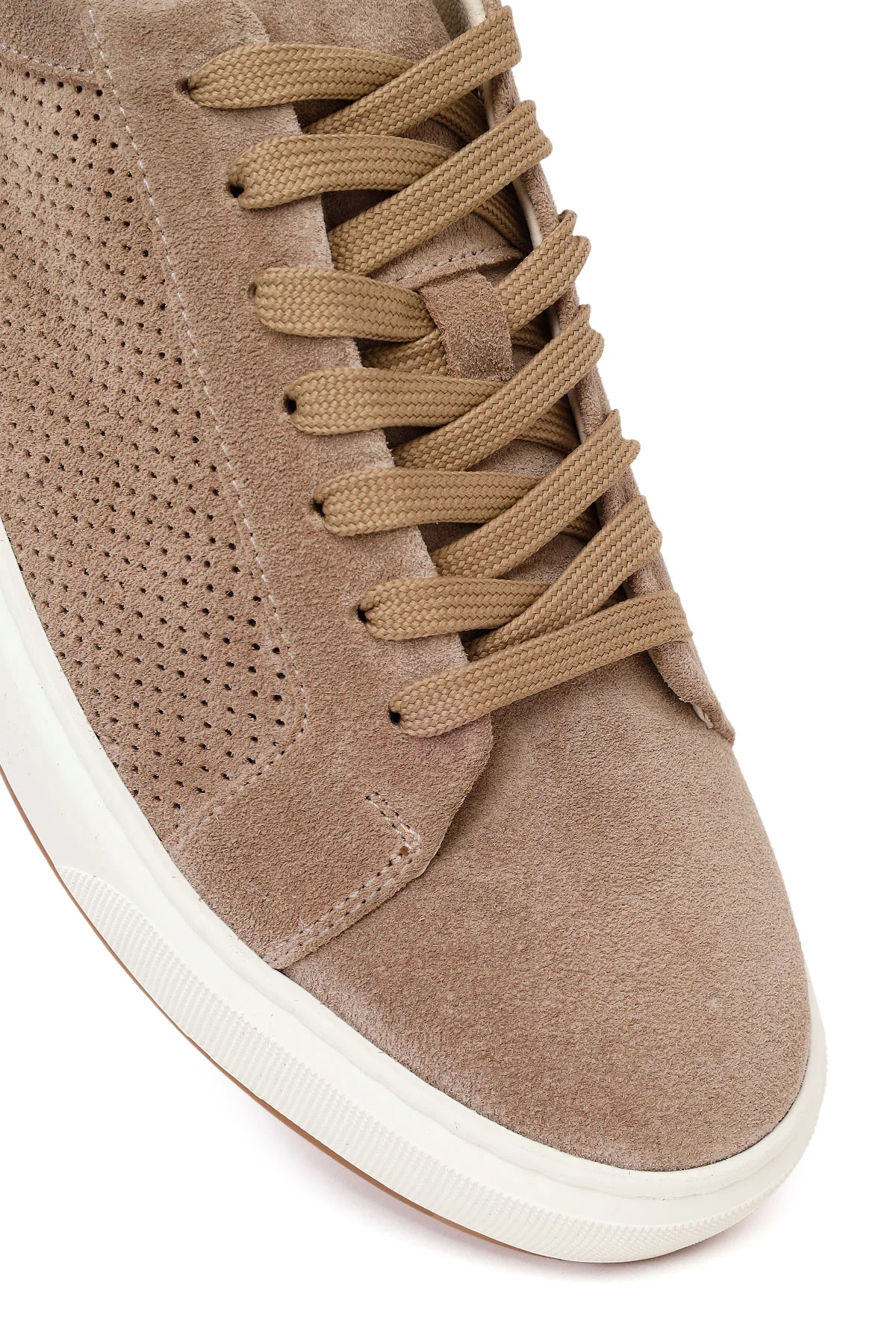 Erkek Bej Bağcıklı Süet Deri Sneaker - Image 9