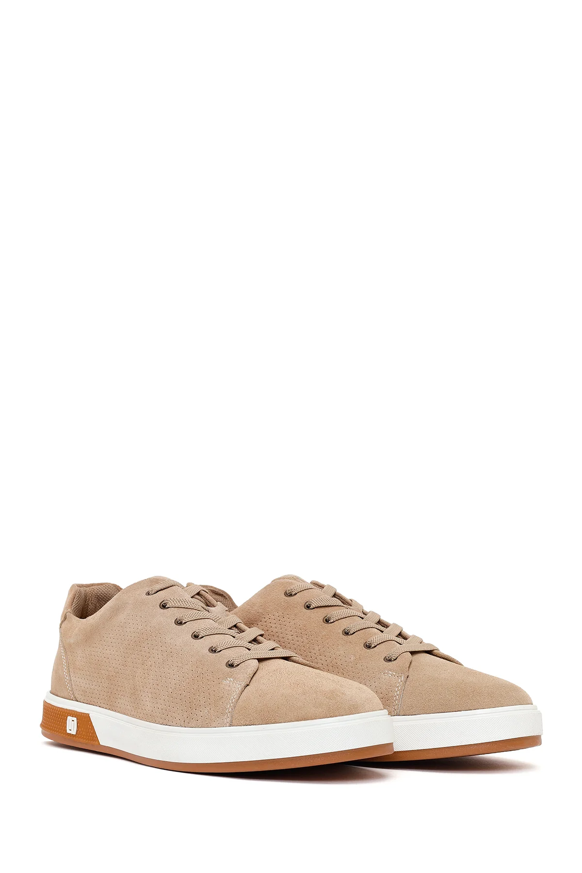 Erkek Bej Bağcıklı Süet Deri Sneaker - Image 2