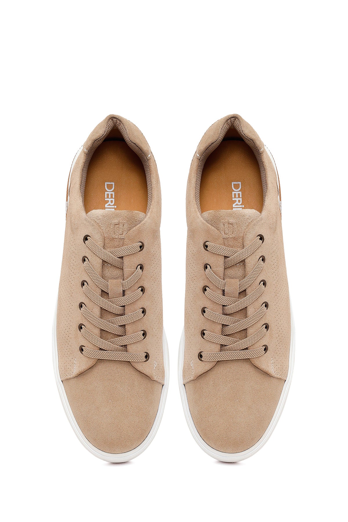 Erkek Bej Bağcıklı Süet Deri Sneaker - Image 4