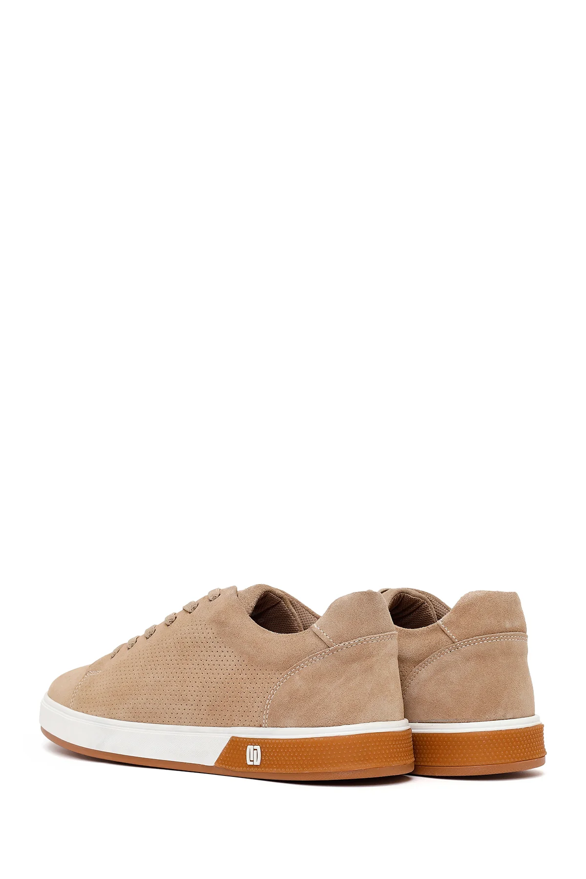 Erkek Bej Bağcıklı Süet Deri Sneaker - Image 6
