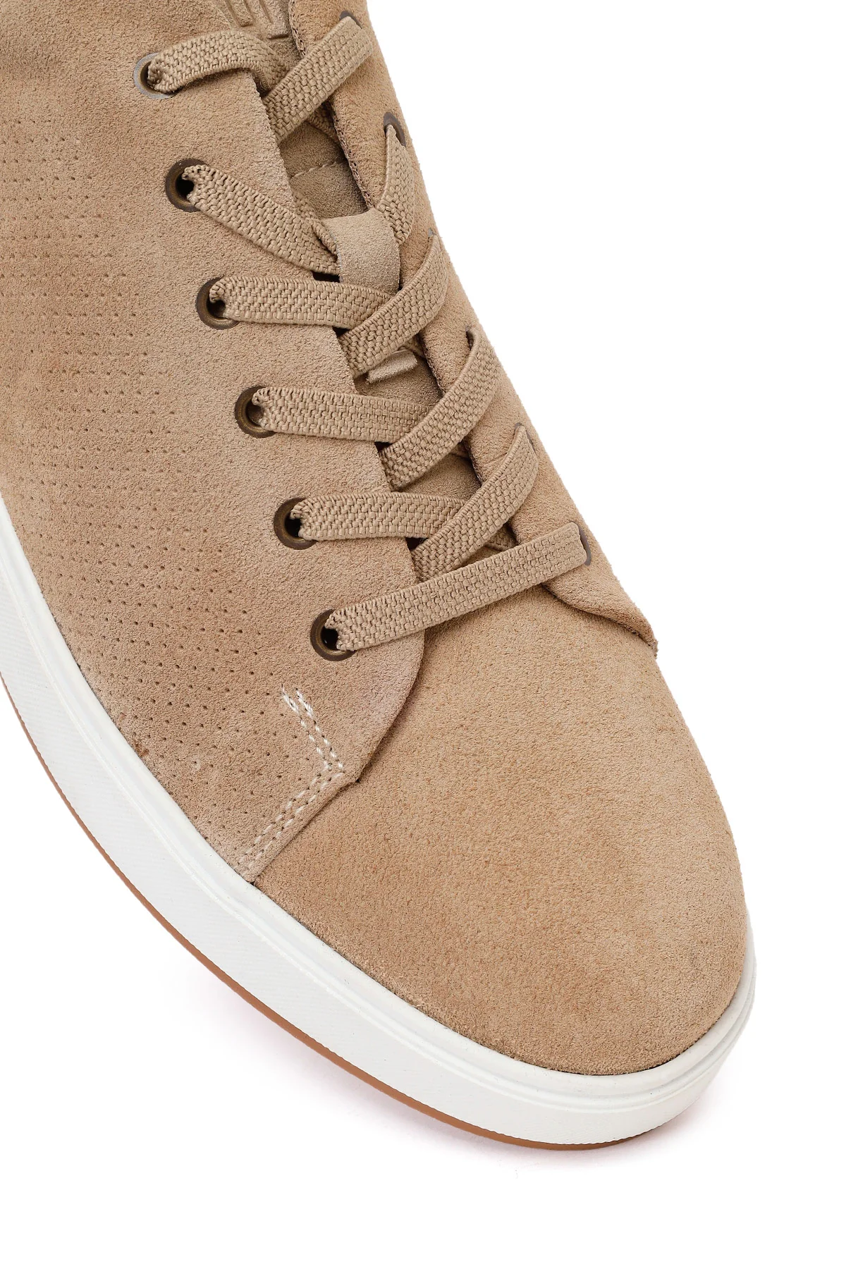 Erkek Bej Bağcıklı Süet Deri Sneaker - Image 9