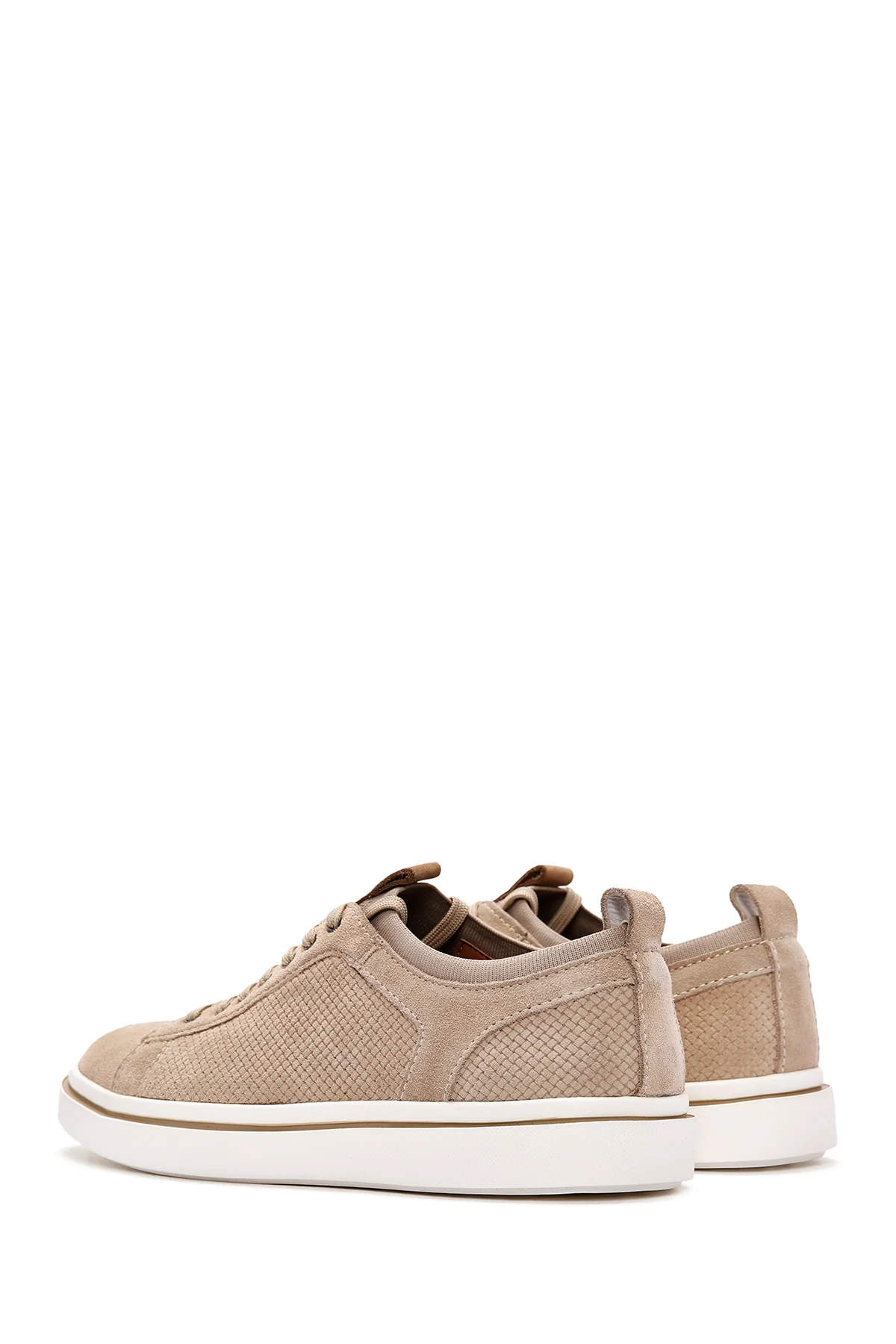 Erkek Bej Bağcıklı Süet Deri Sneaker - Image 6