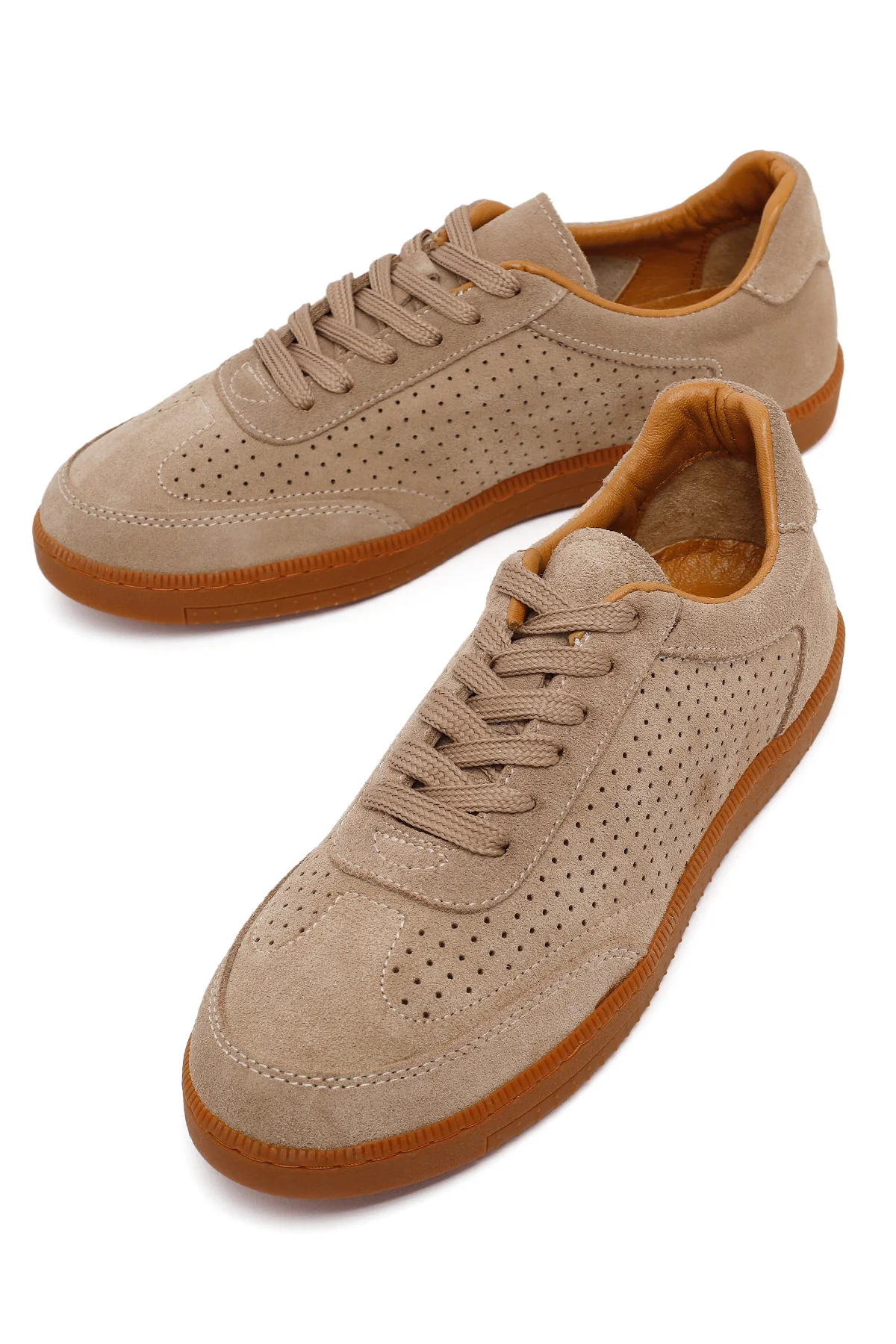 Erkek Bej Bağcıklı Süet Deri Sneaker - Image 10