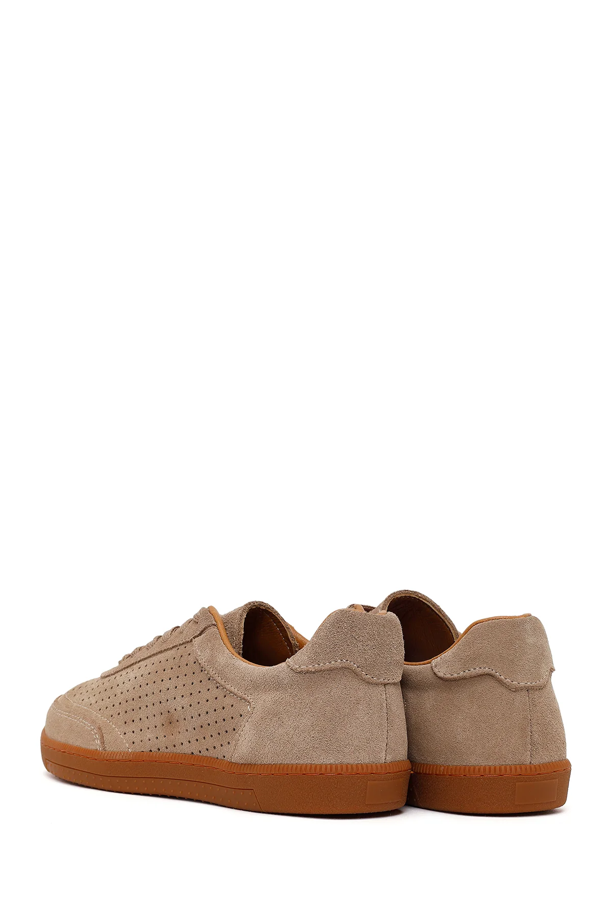 Erkek Bej Bağcıklı Süet Deri Sneaker - Image 6