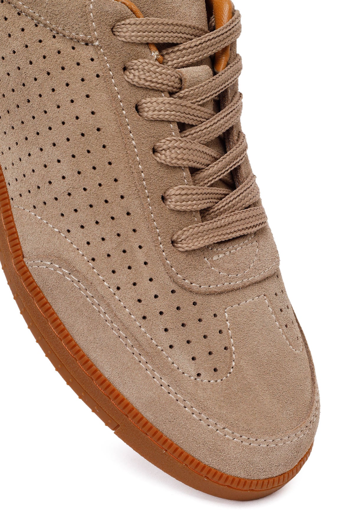 Erkek Bej Bağcıklı Süet Deri Sneaker - Image 9