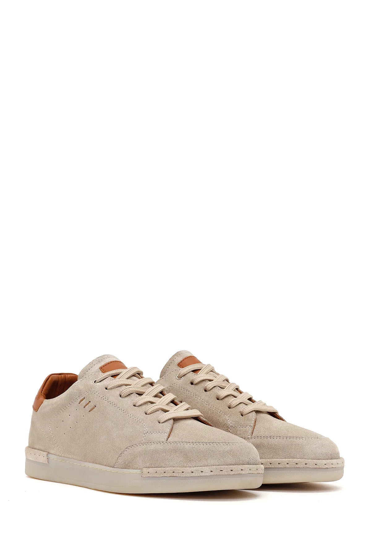 Erkek Bej Bağcıklı Süet Deri Sneaker - Image 2