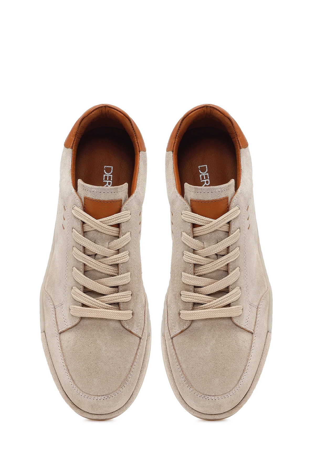 Erkek Bej Bağcıklı Süet Deri Sneaker - Image 4