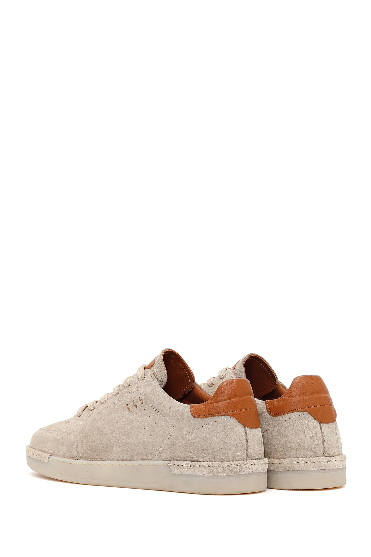 Erkek Bej Bağcıklı Süet Deri Sneaker - Image 6