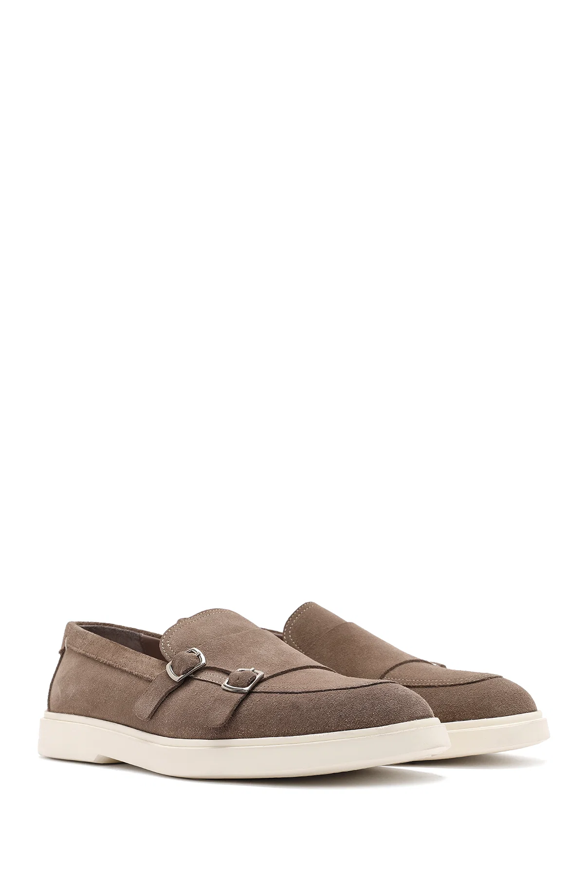 Erkek Bej Çift Tokalı Süet Deri Casual Loafer - Image 3