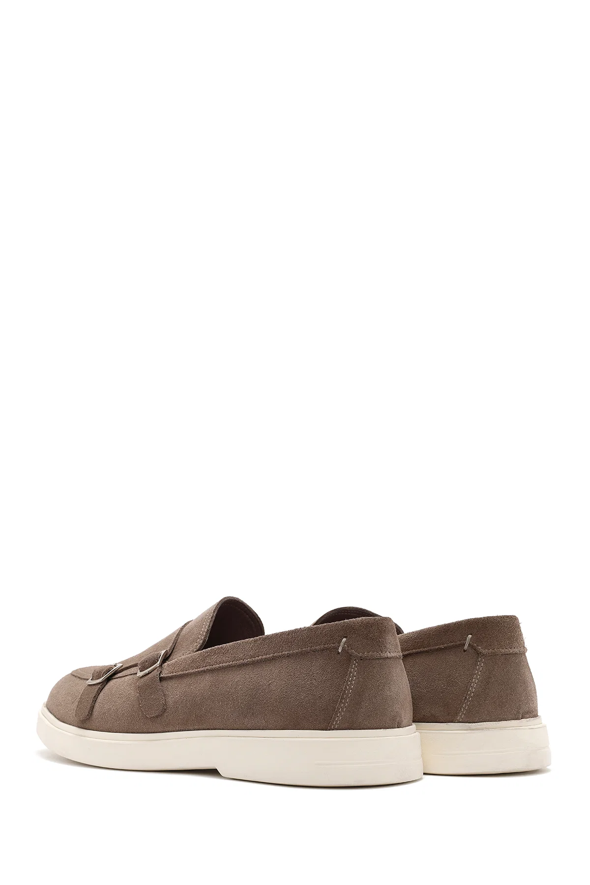 Erkek Bej Çift Tokalı Süet Deri Casual Loafer - Image 5