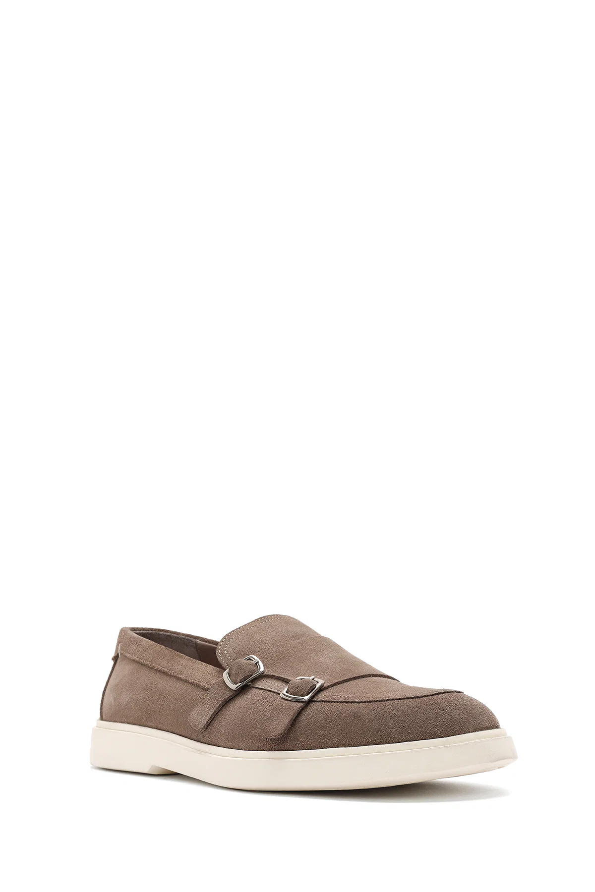 Erkek Bej Çift Tokalı Süet Deri Casual Loafer - Image 6