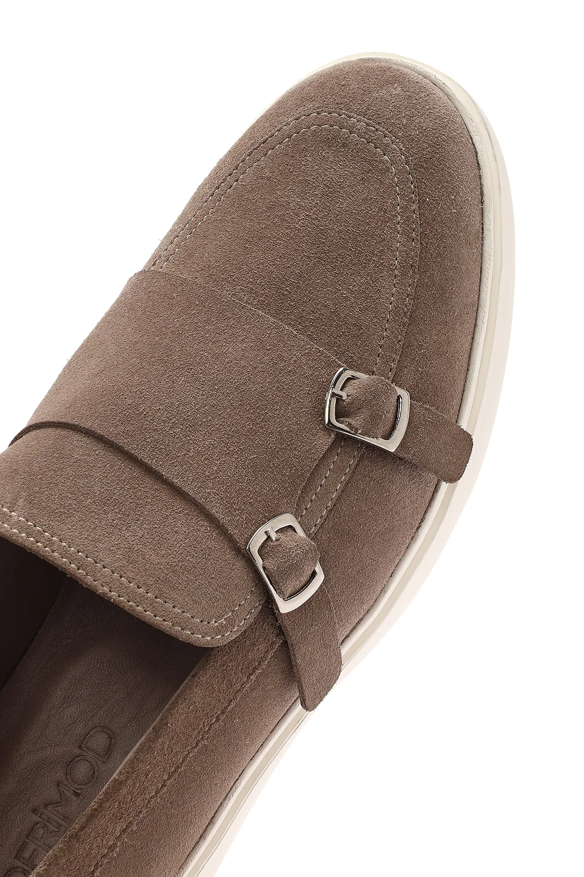Erkek Bej Çift Tokalı Süet Deri Casual Loafer - Image 8