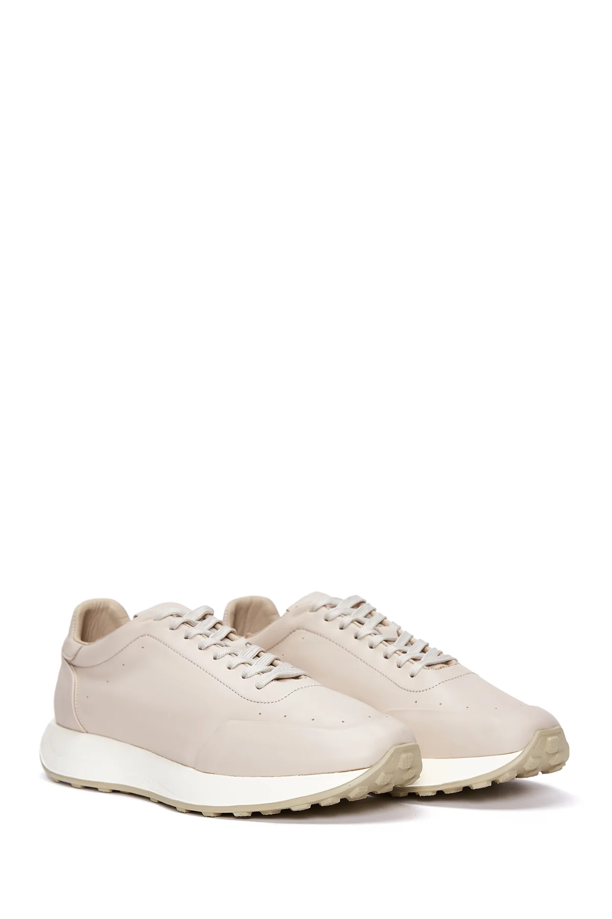 Erkek Bej Deri Sneaker - Image 3