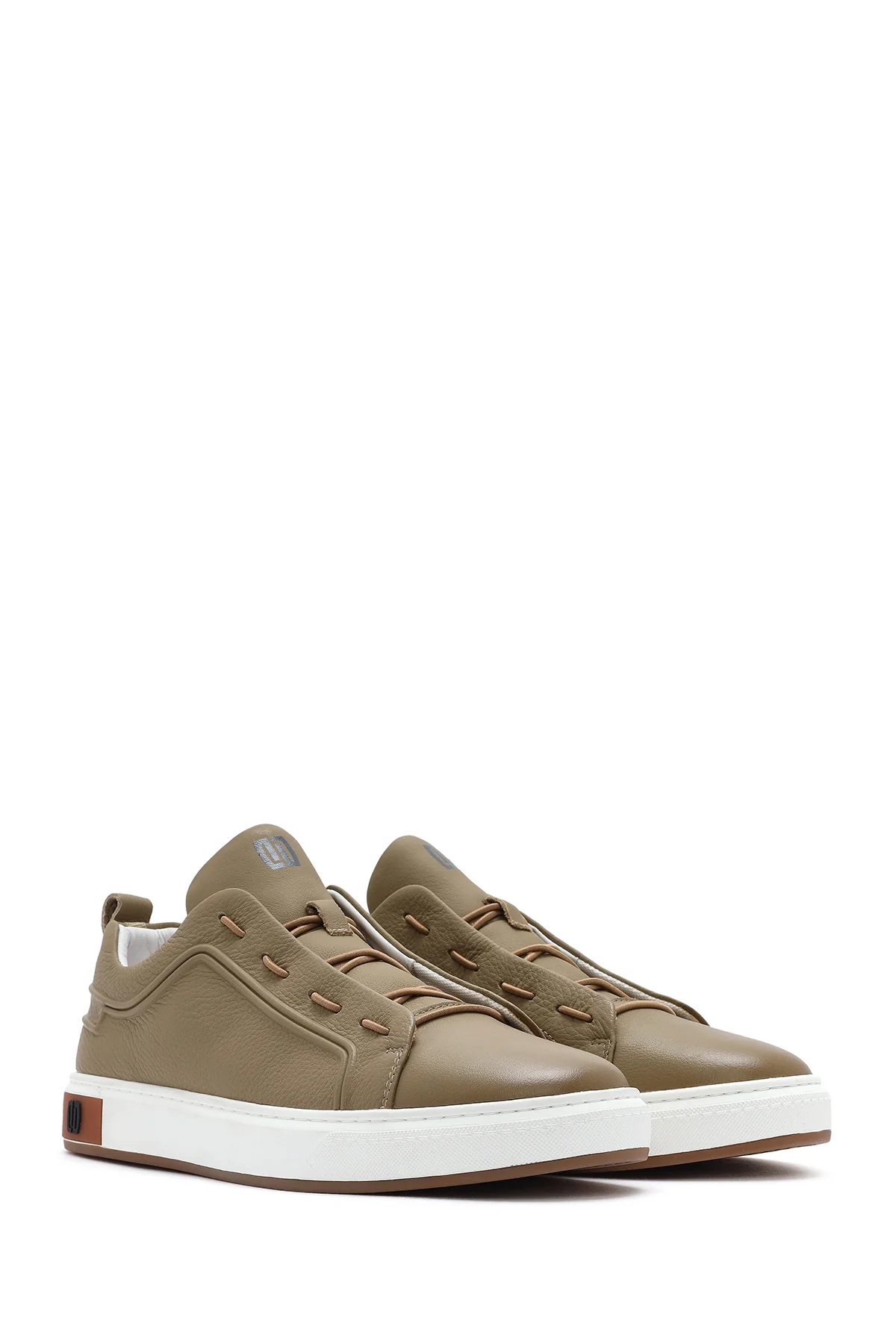 Erkek Bej Deri Sneaker - Image 2