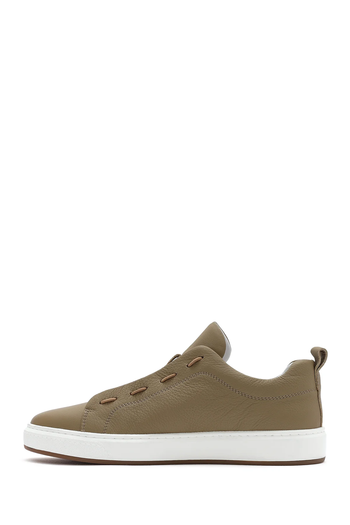 Erkek Bej Deri Sneaker - Image 3
