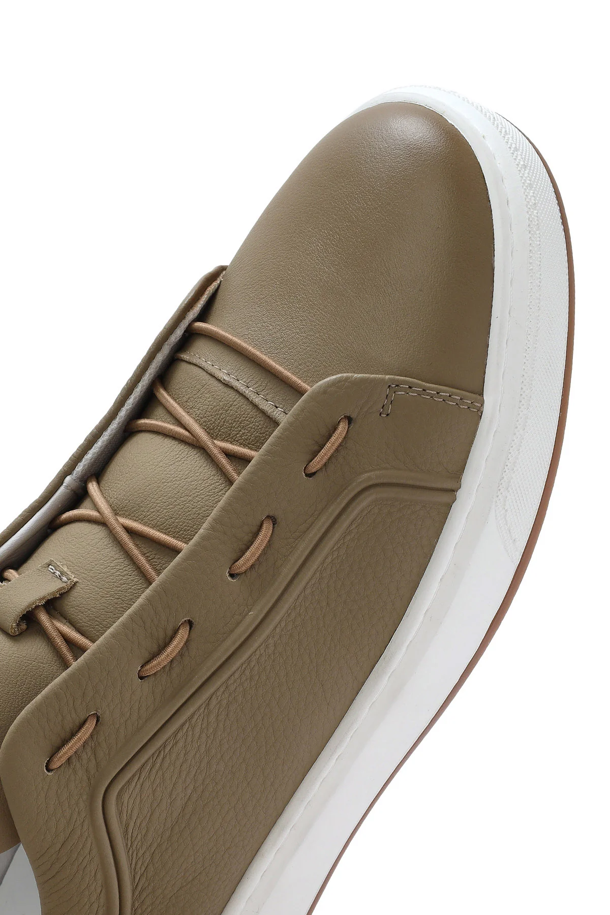 Erkek Bej Deri Sneaker - Image 9