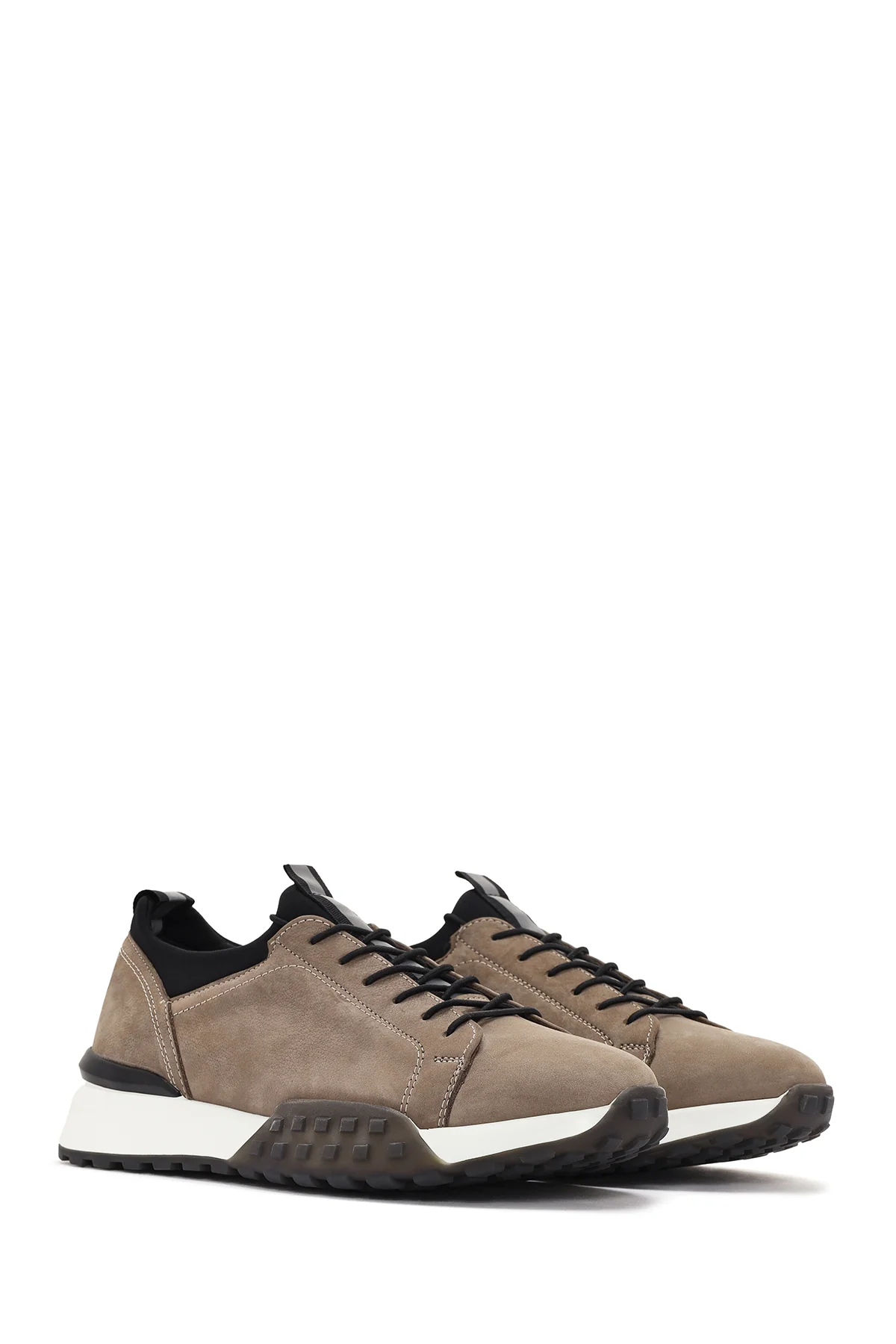 Erkek Bej Kalın Tabanlı Bağcıklı Deri Casual Sneaker - Image 3