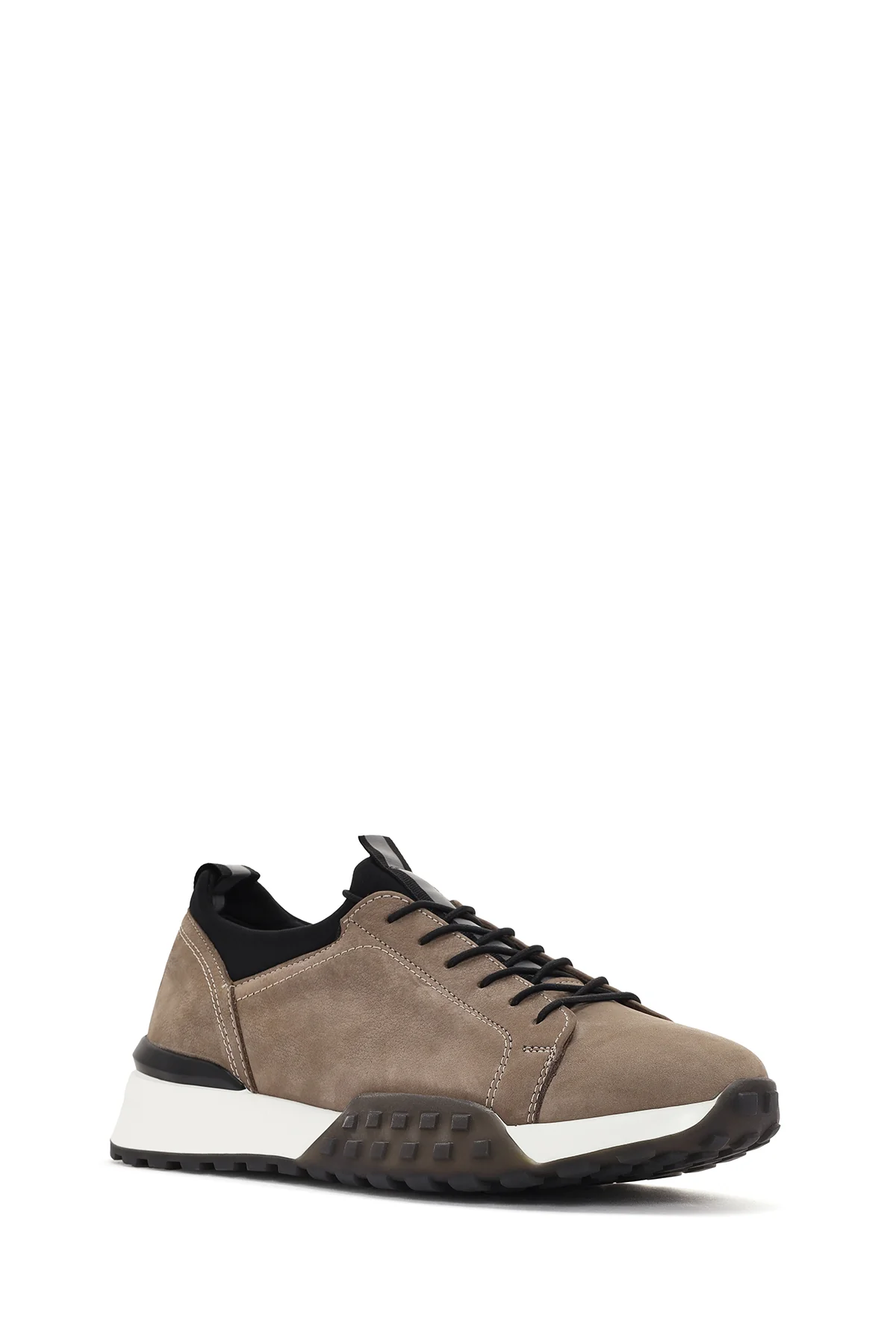 Erkek Bej Kalın Tabanlı Bağcıklı Deri Casual Sneaker - Image 6