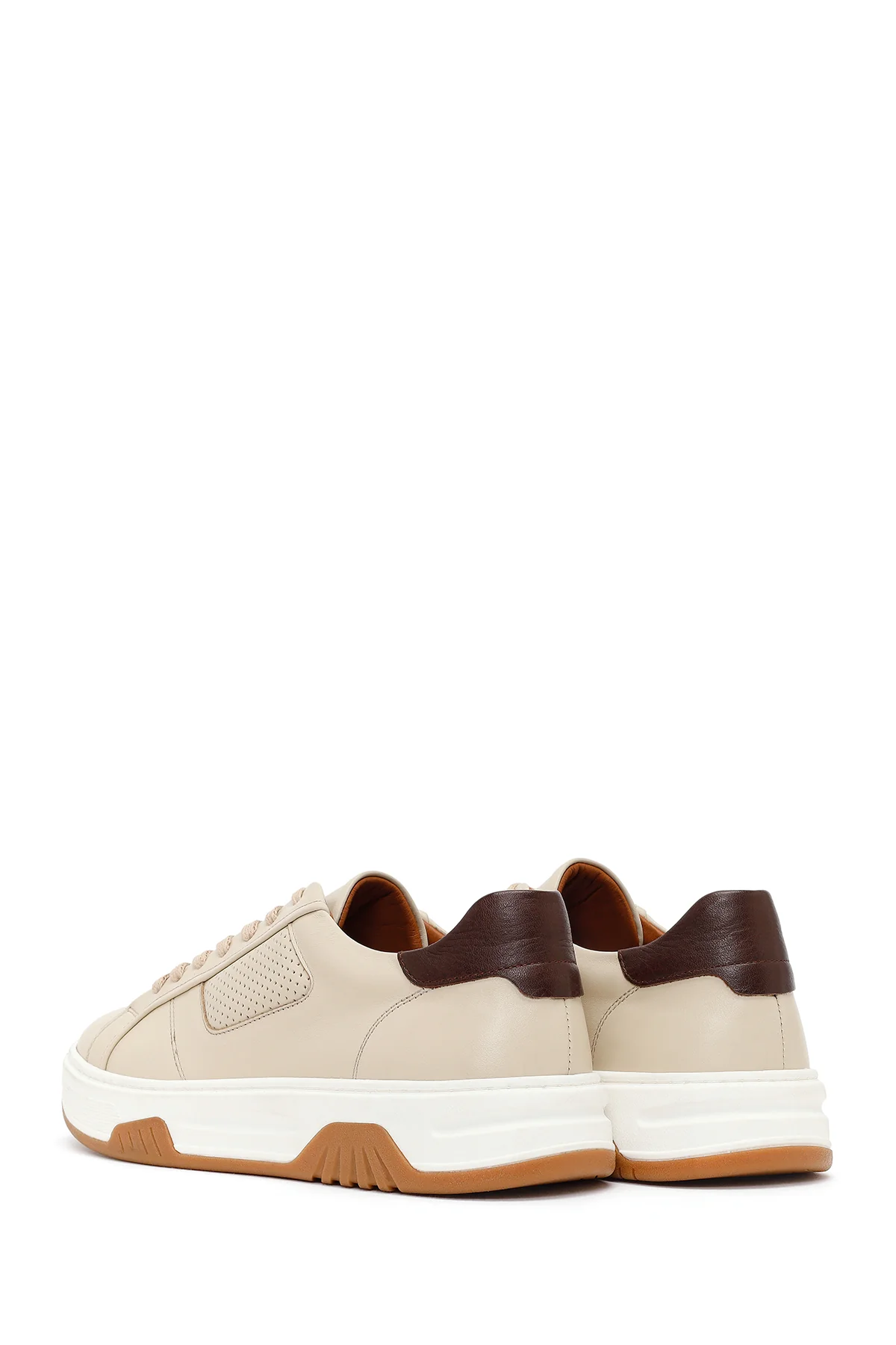 Erkek Bej Kalın Tabanlı Bağcıklı Deri Sneaker - Image 6