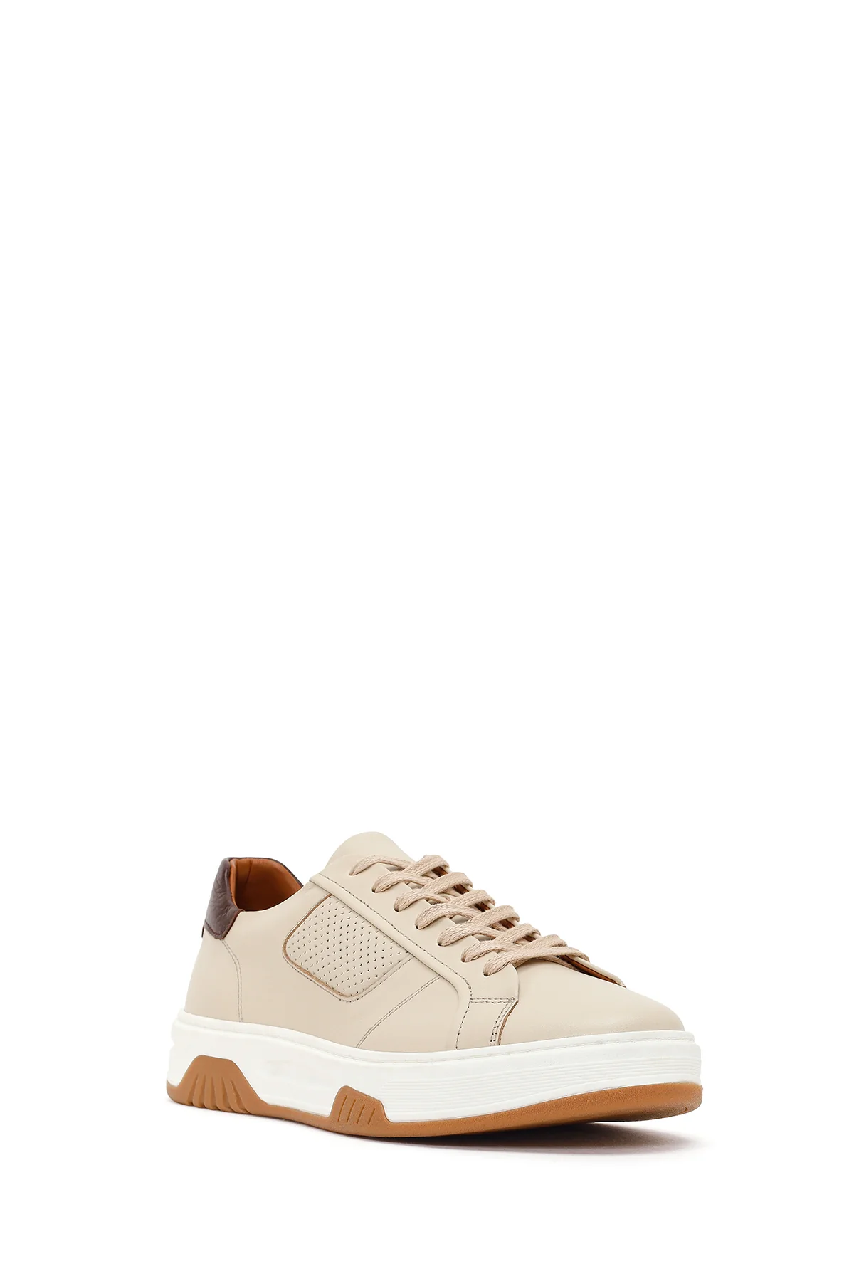 Erkek Bej Kalın Tabanlı Bağcıklı Deri Sneaker - Image 7