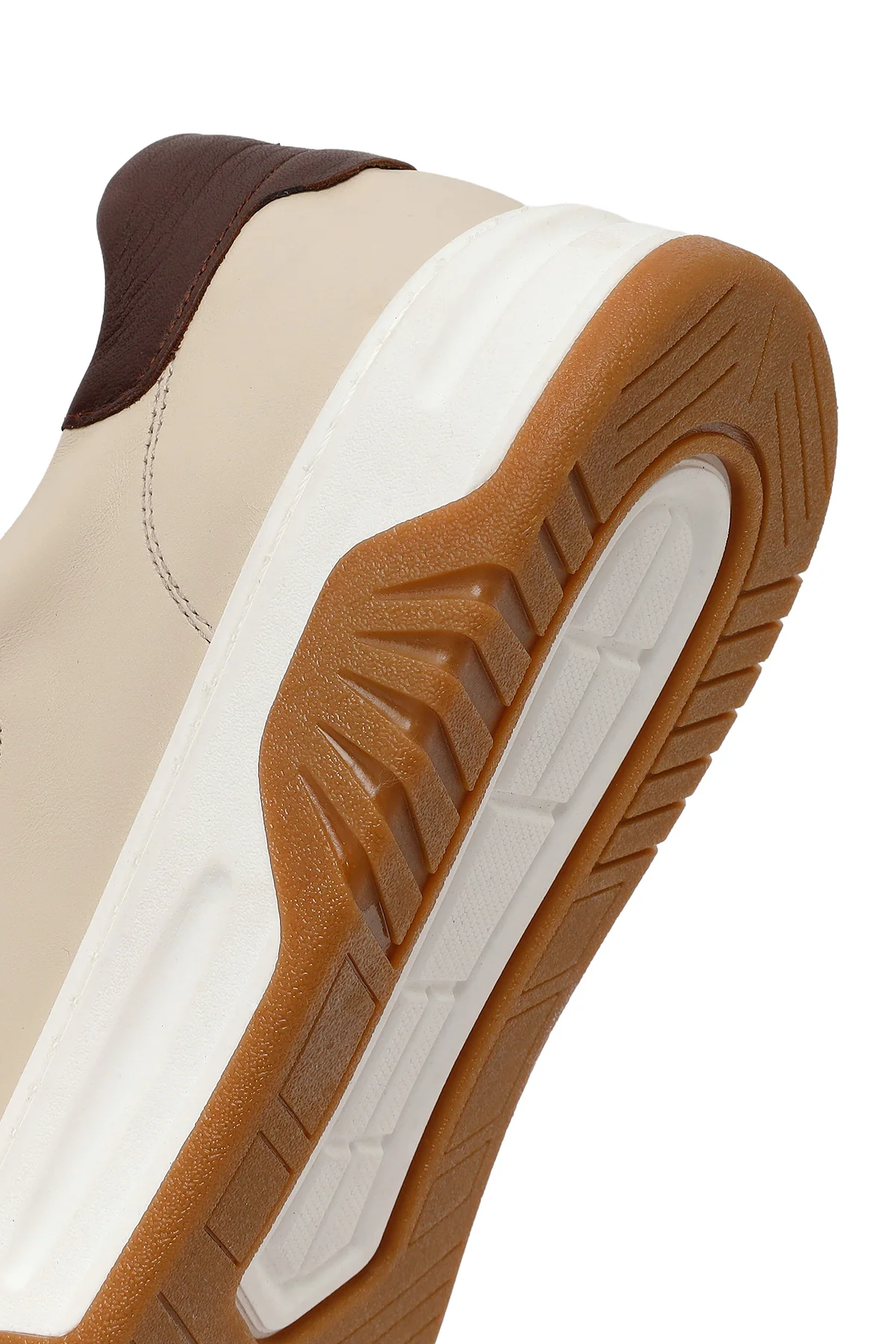 Erkek Bej Kalın Tabanlı Bağcıklı Deri Sneaker - Image 8