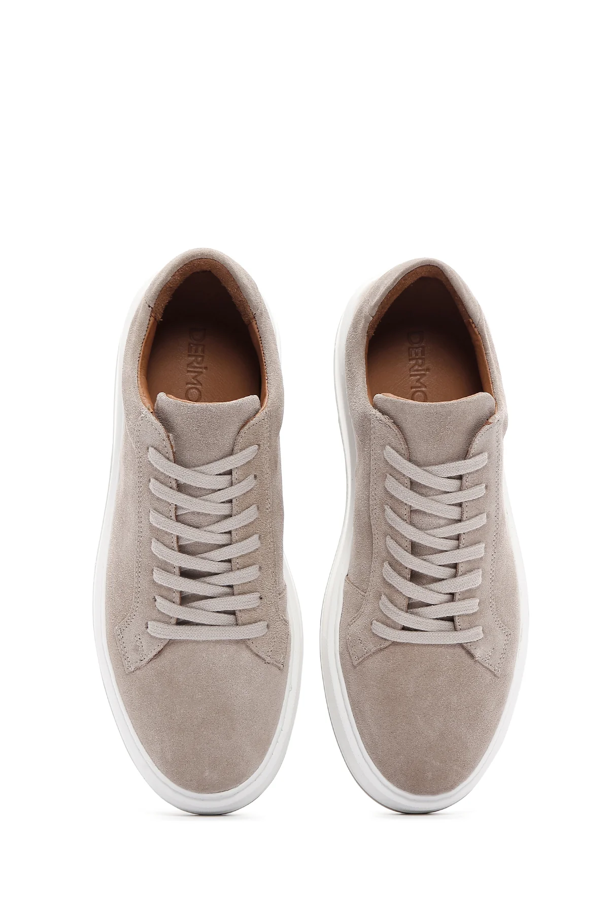 Erkek Bej Kalın Tabanlı Bağcıklı Süet Deri Sneaker - Image 6