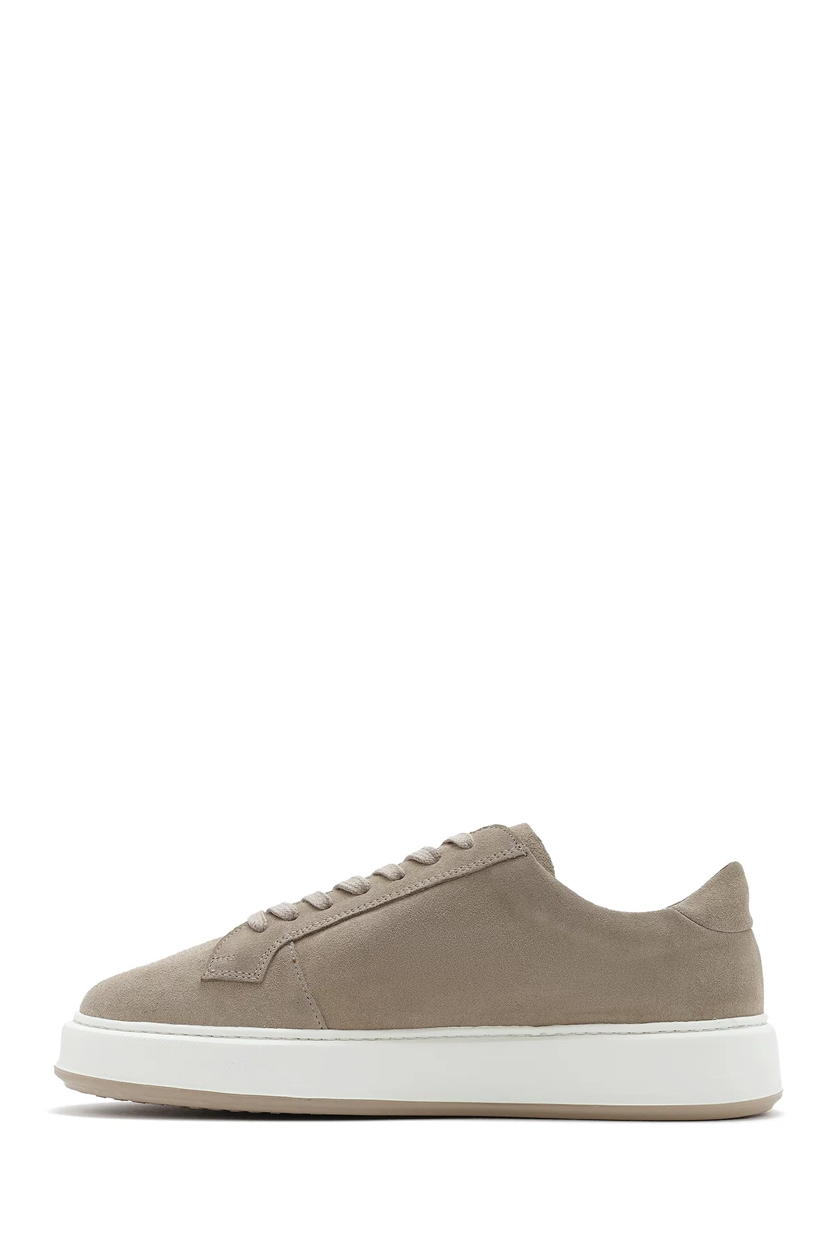 Erkek Bej Kalın Tabanlı Bağcıklı Süet Deri Sneaker - Image 2