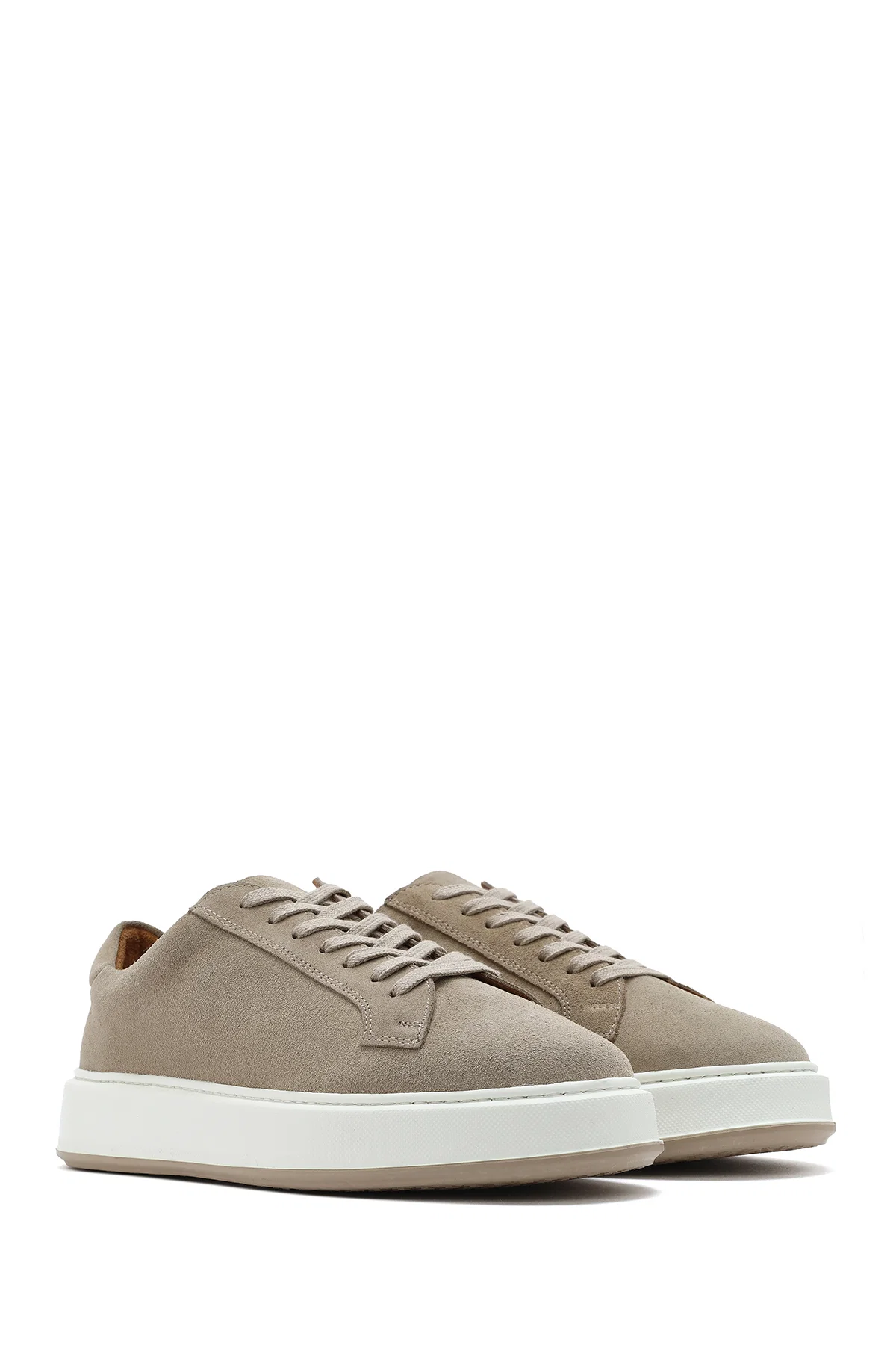 Erkek Bej Kalın Tabanlı Bağcıklı Süet Deri Sneaker - Image 3