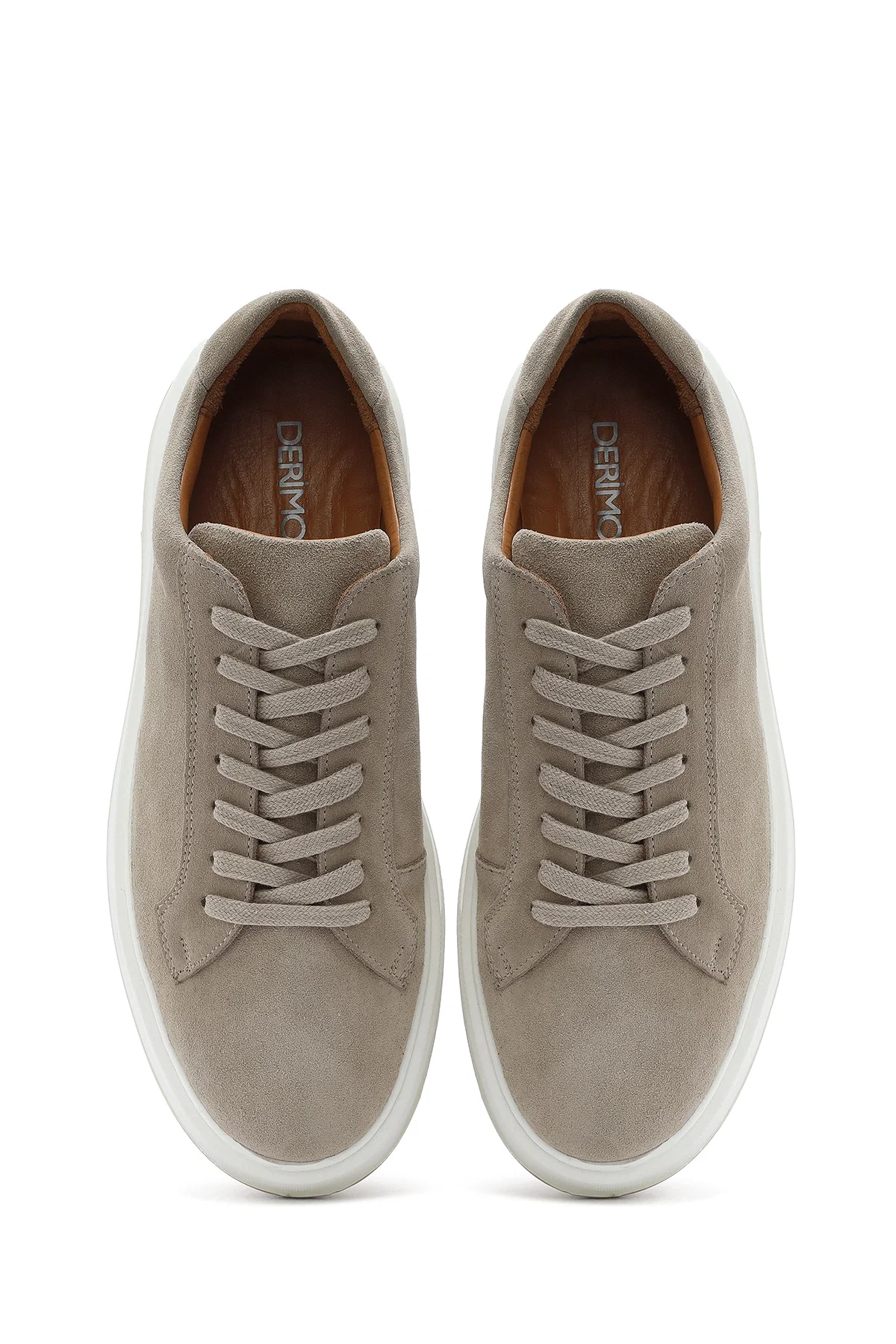 Erkek Bej Kalın Tabanlı Bağcıklı Süet Deri Sneaker - Image 7