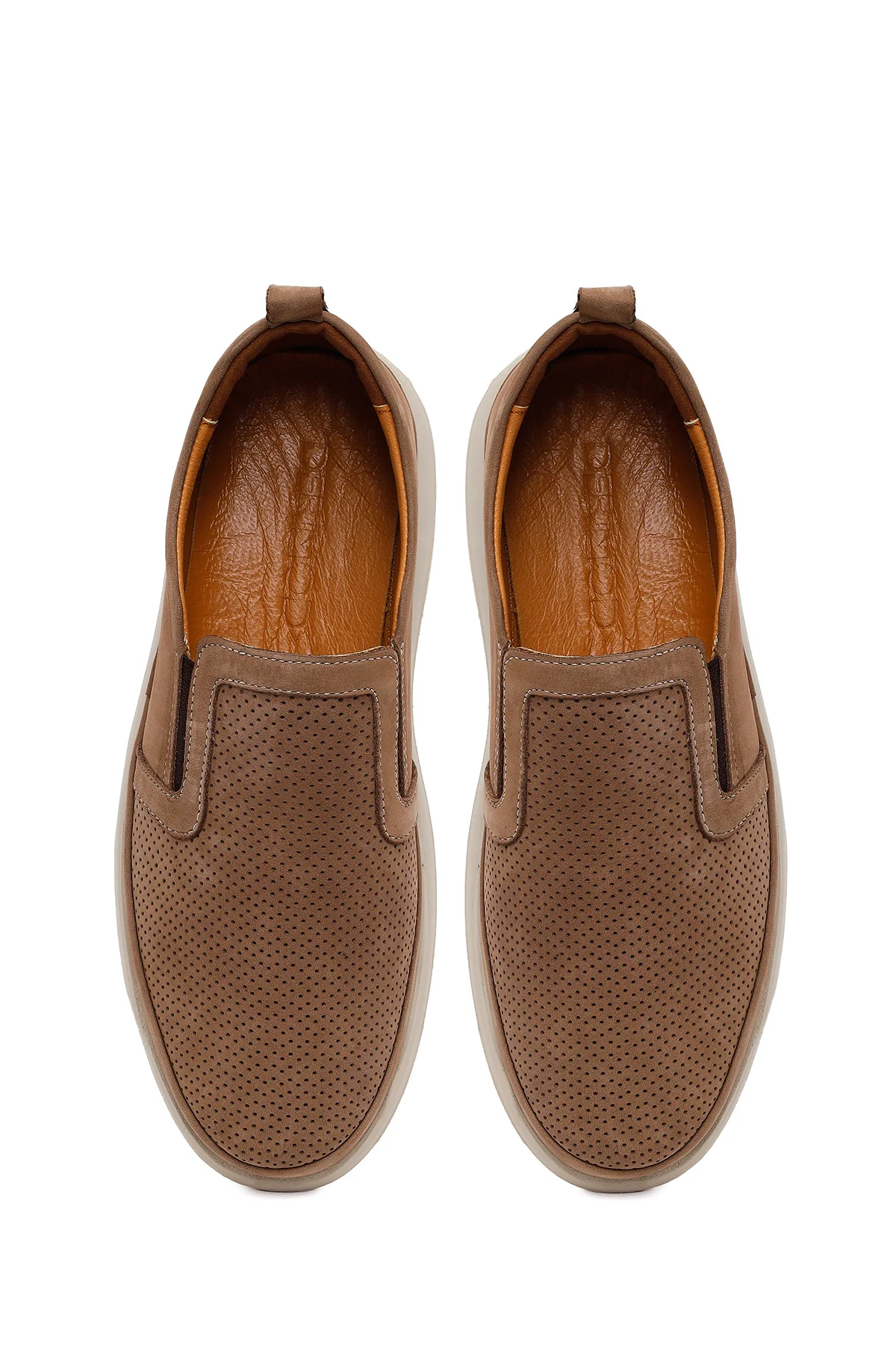 Erkek Bej Kalın Tabanlı Nubuk Deri Konfor Loafer - Image 4