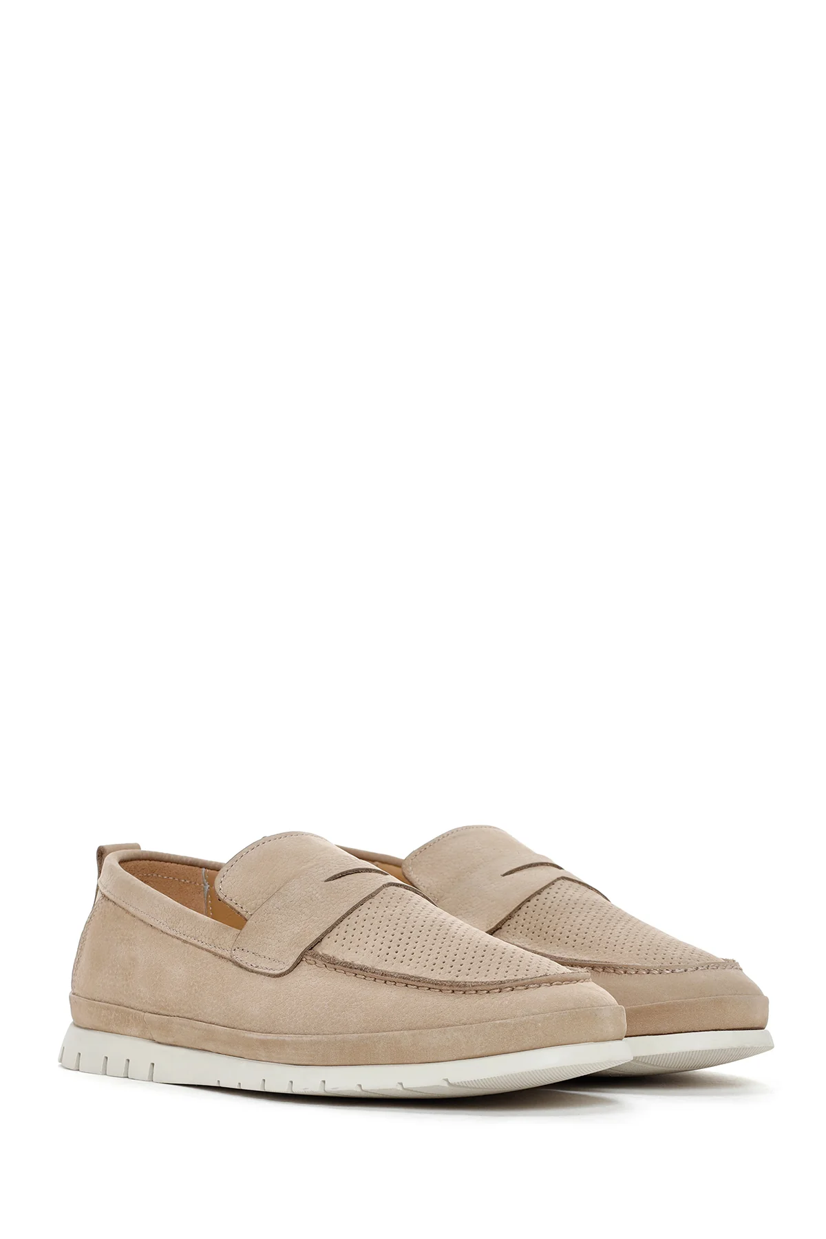 Erkek Bej Nubuk Deri Casual Loafer - Image 3
