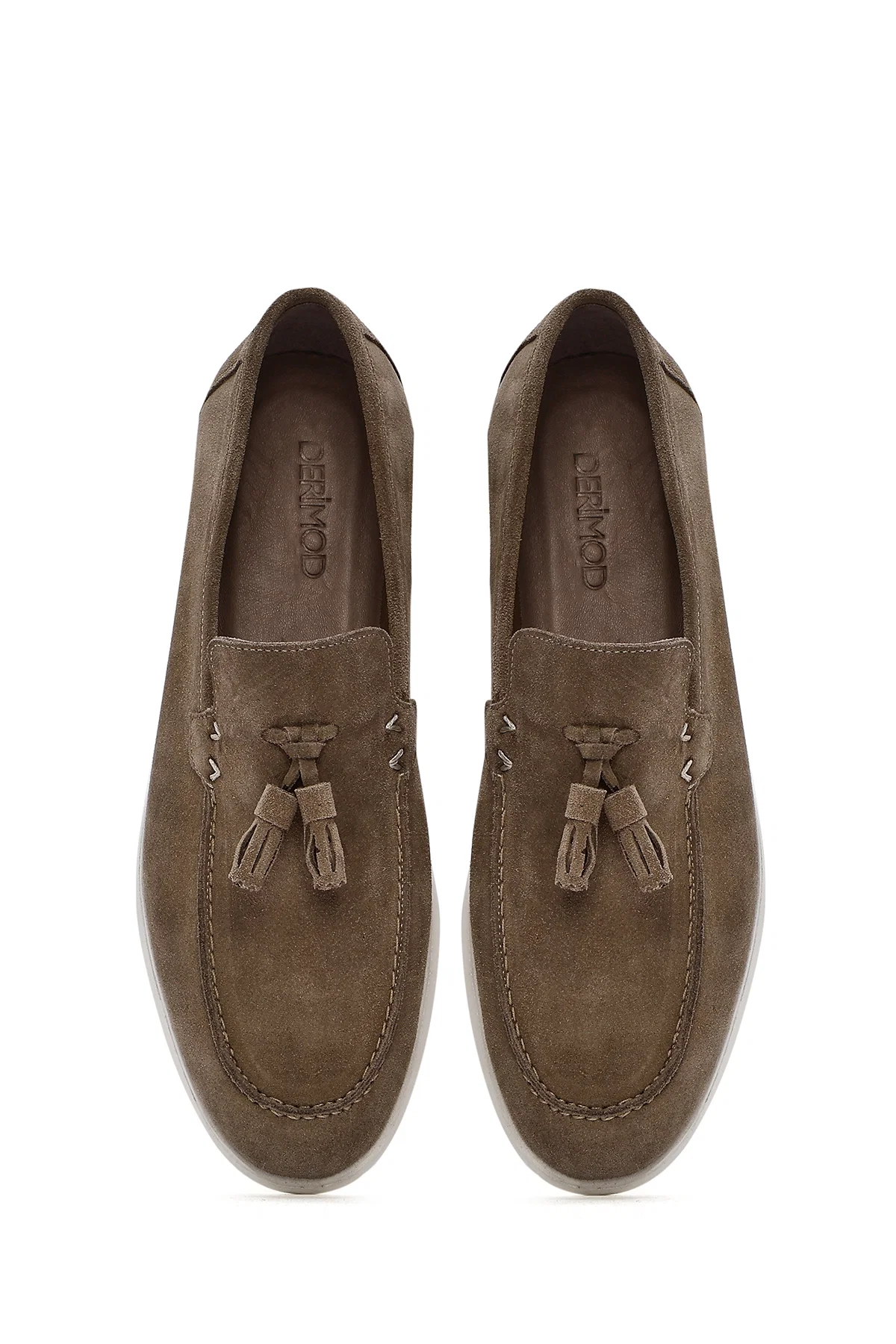 Erkek Bej Püsküllü Süet Deri Casual Loafer - Image 7