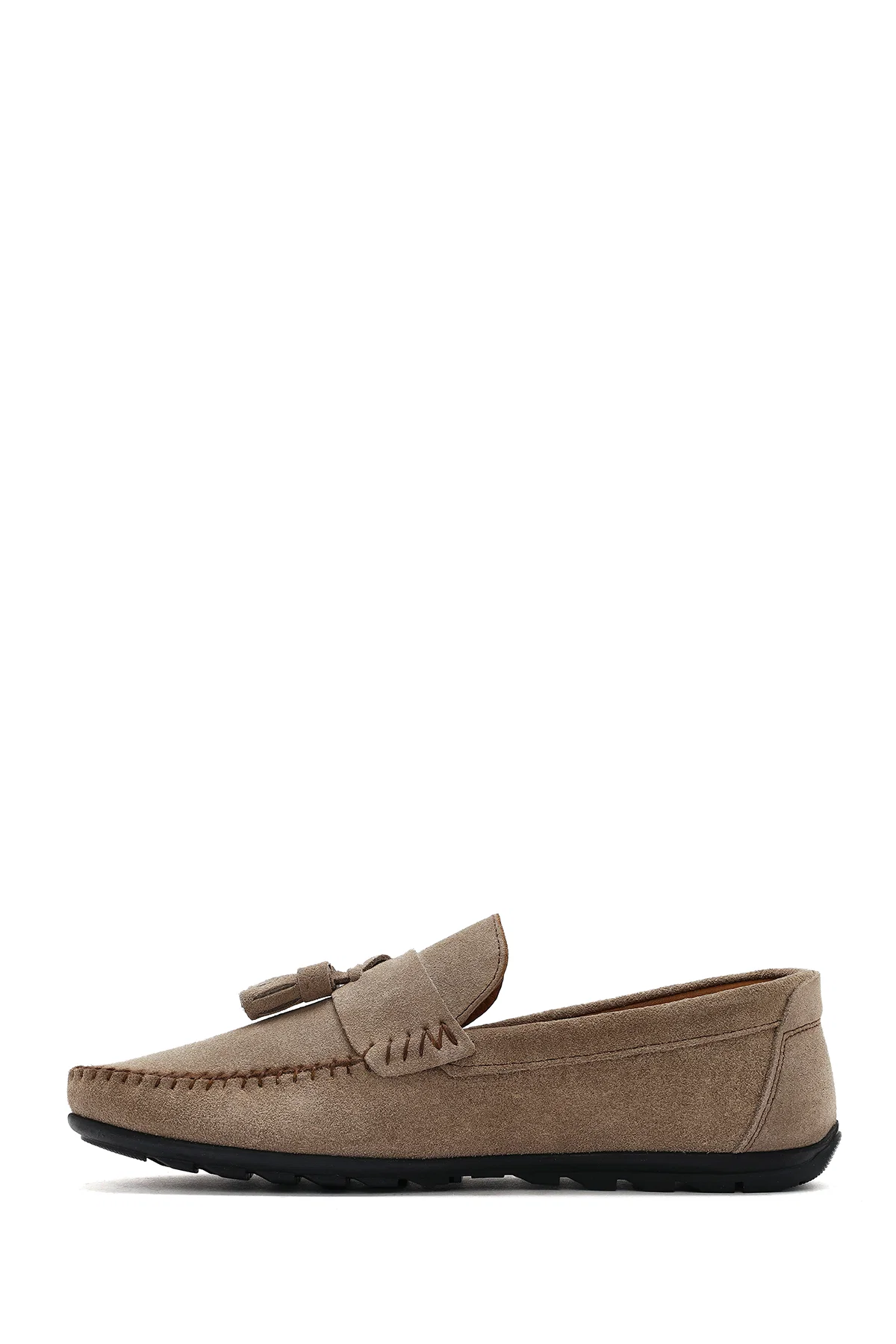 Erkek Bej Püsküllü Süet Deri Casual Loafer - Image 2