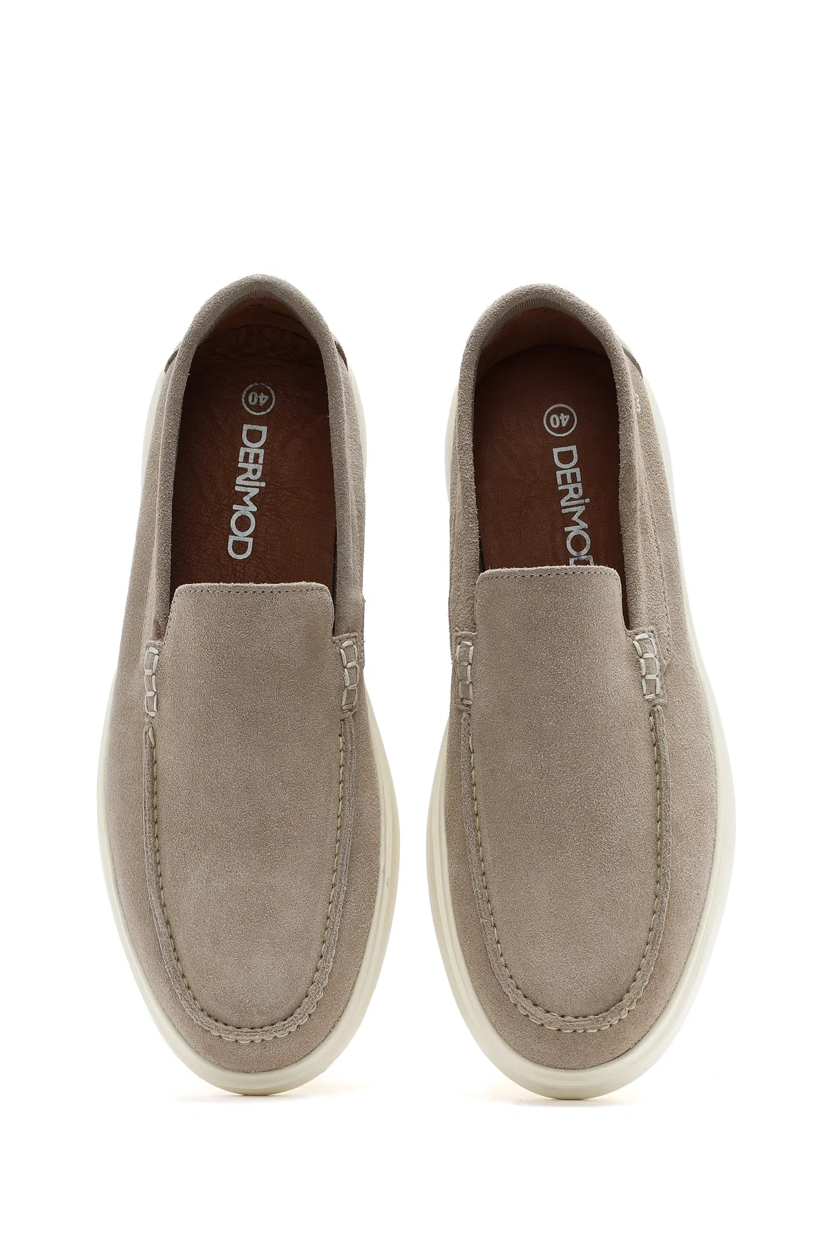Erkek Bej Süet Deri Casual Loafer - Image 6