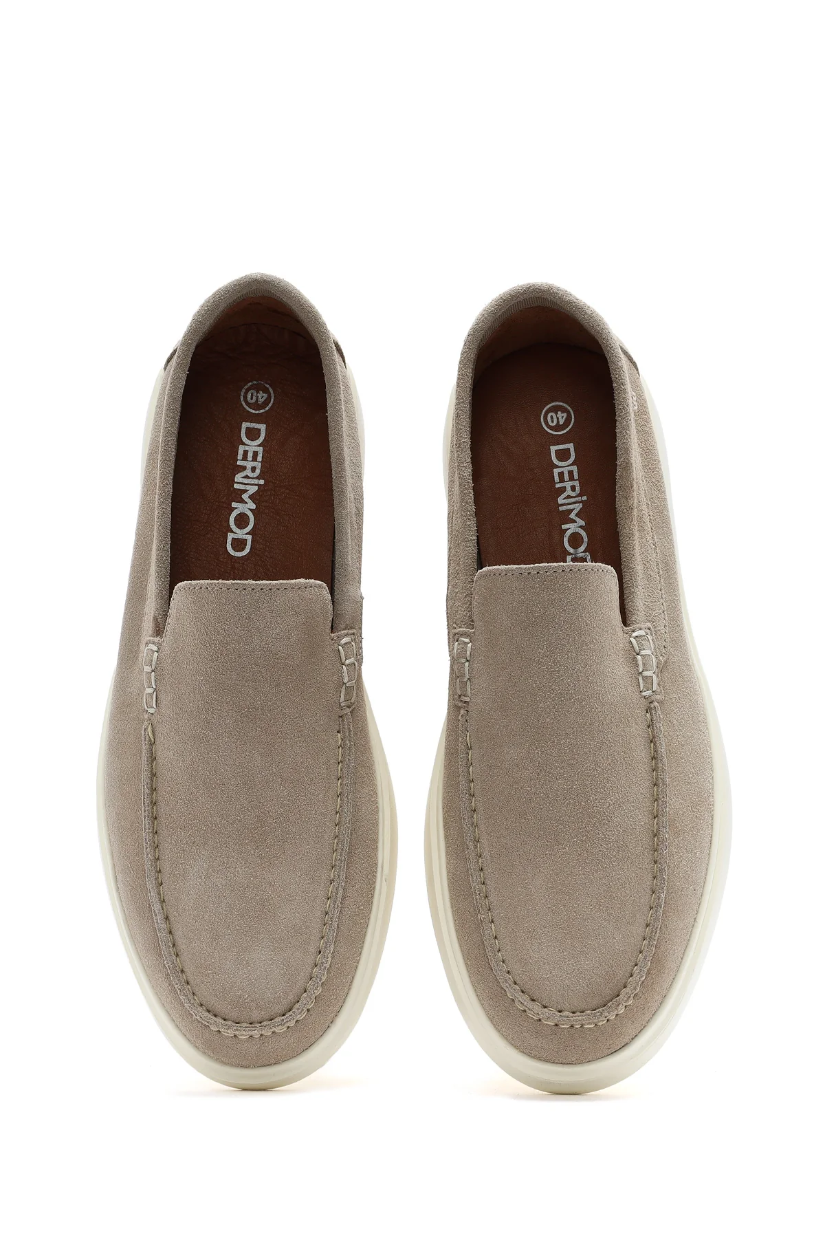 Erkek Bej Süet Deri Casual Loafer - Image 4