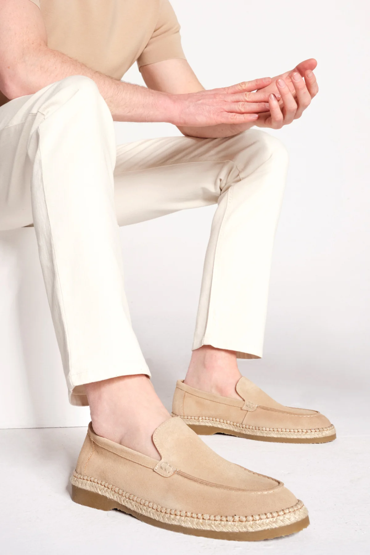 Erkek Bej Süet Deri Casual Loafer - Image 2