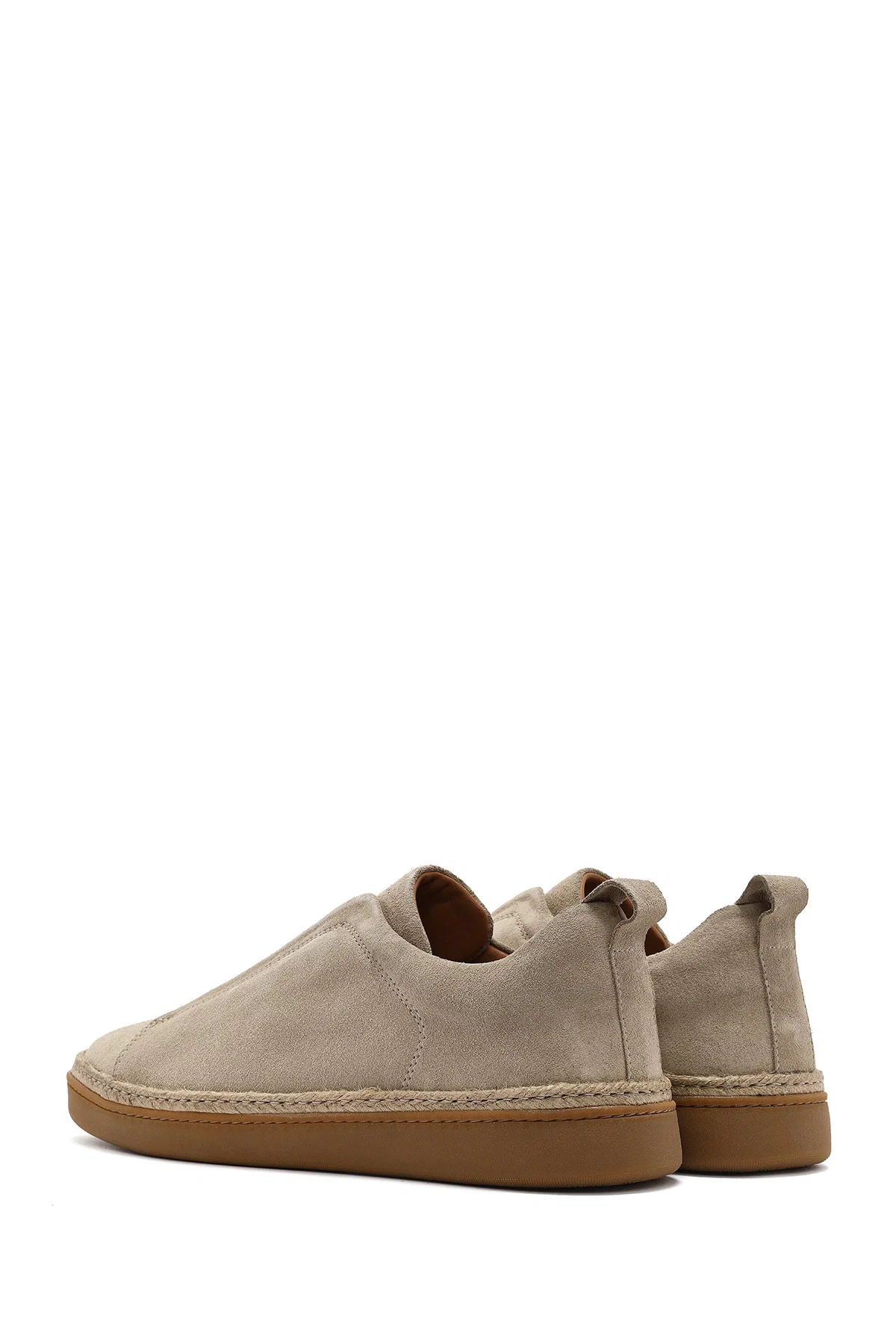 Erkek Bej Süet Deri Sneaker - Image 5