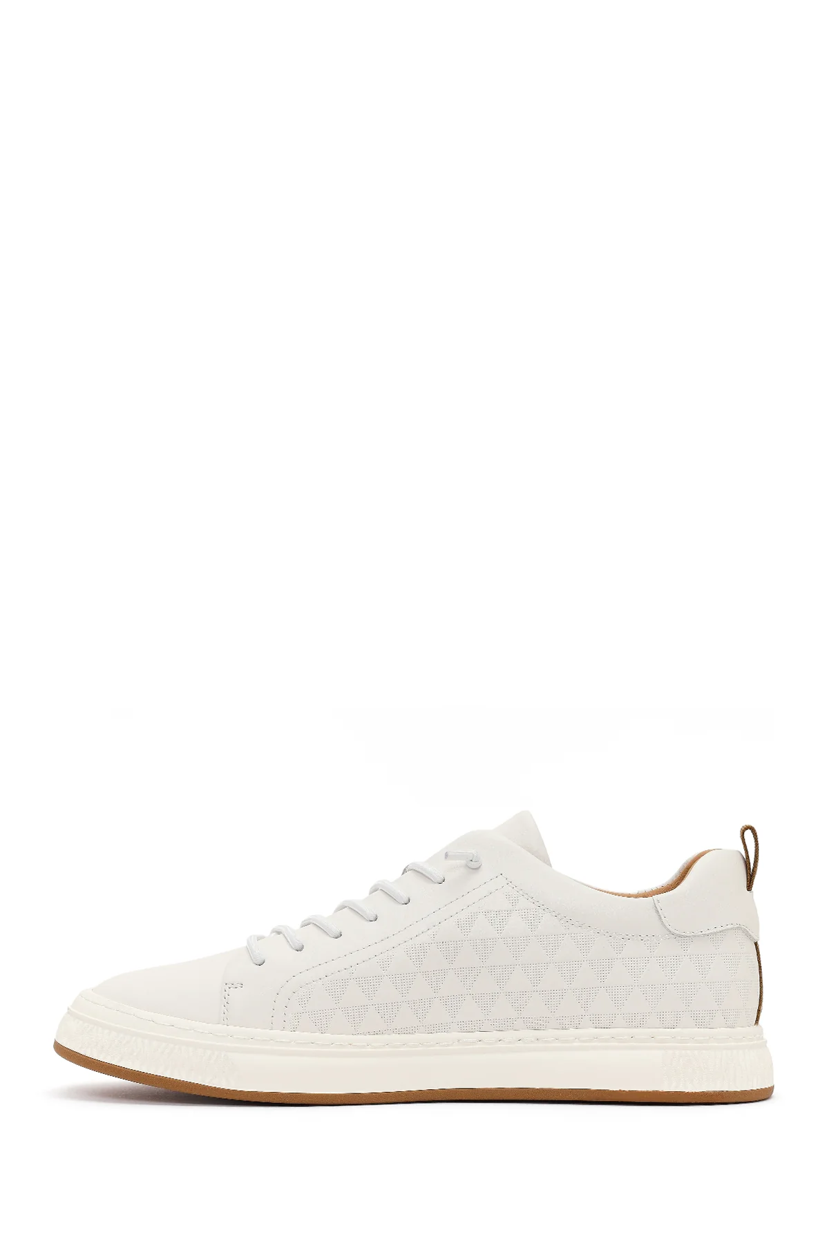 Erkek Beyaz Bağcıklı Baskılı Deri Sneaker - Image 3
