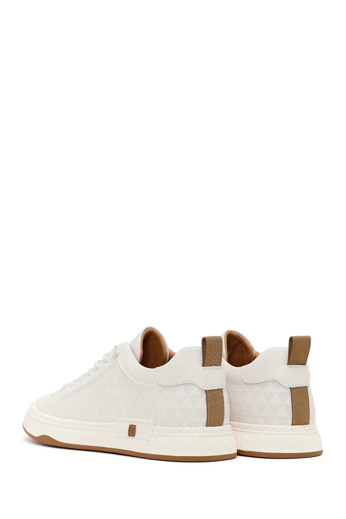 Erkek Beyaz Bağcıklı Baskılı Deri Sneaker - Image 6