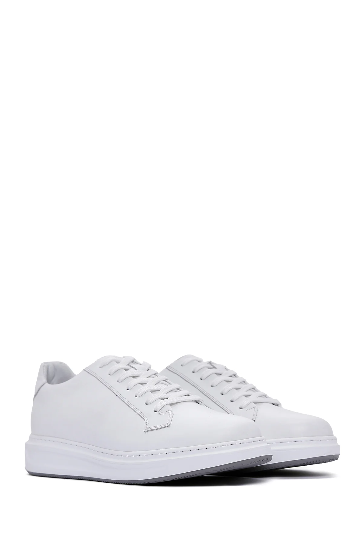 Erkek Beyaz Bağcıklı Deri Sneaker - Image 3