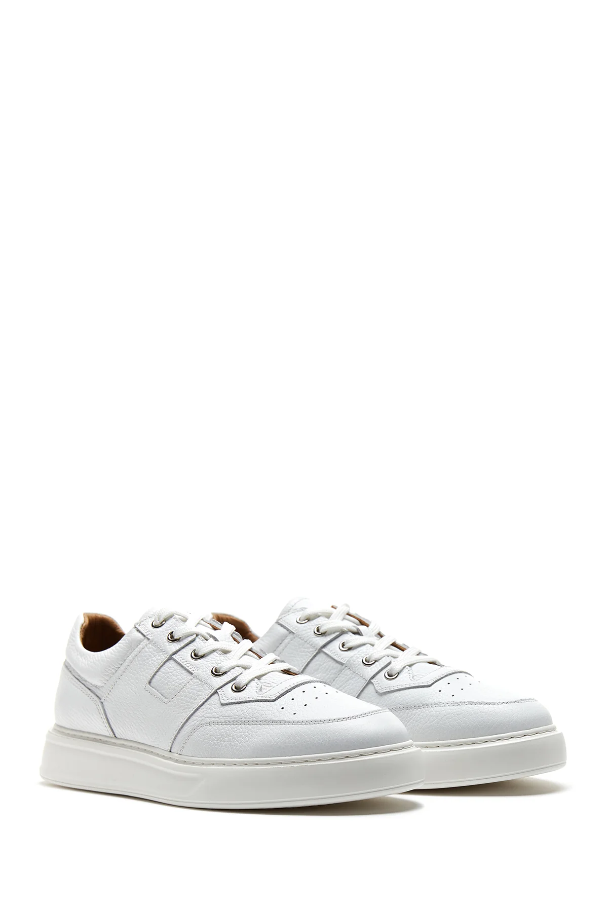 Erkek Beyaz Bağcıklı Deri Sneaker - Image 3