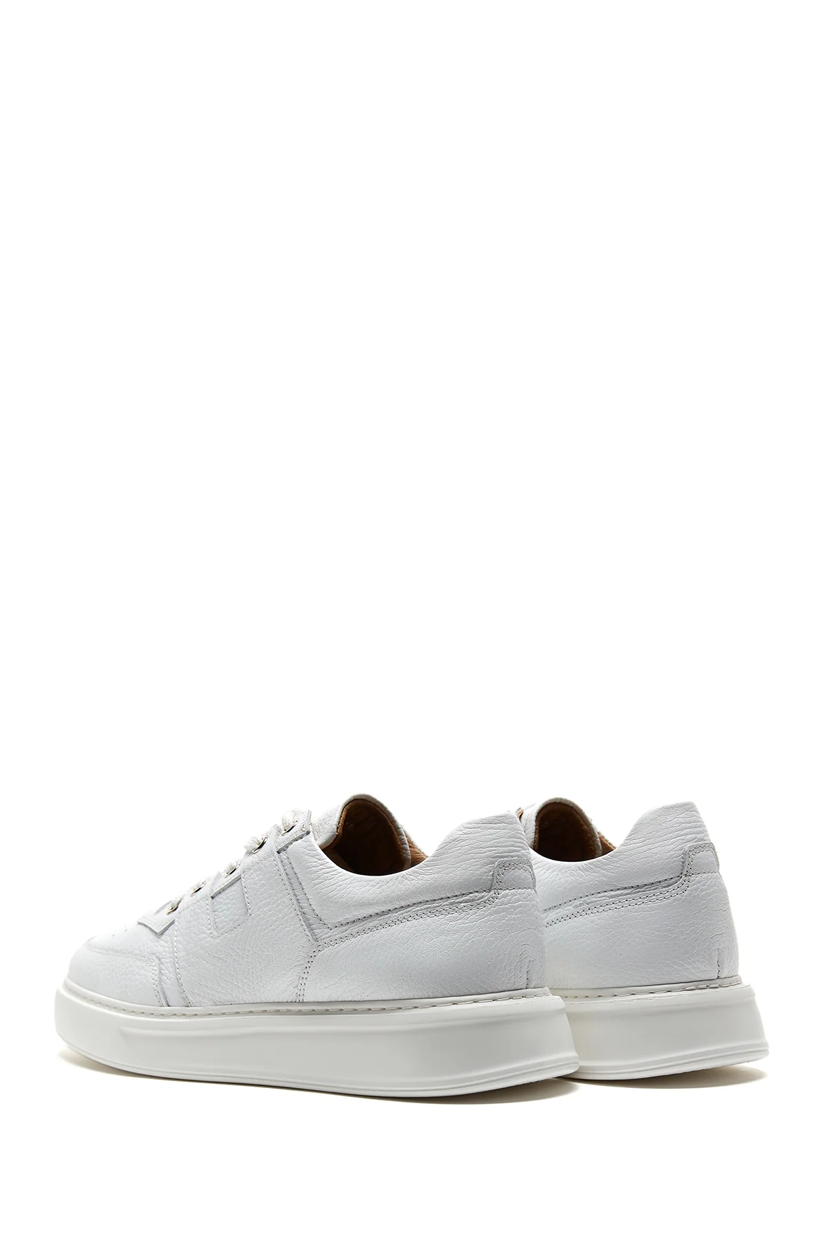 Erkek Beyaz Bağcıklı Deri Sneaker - Image 5