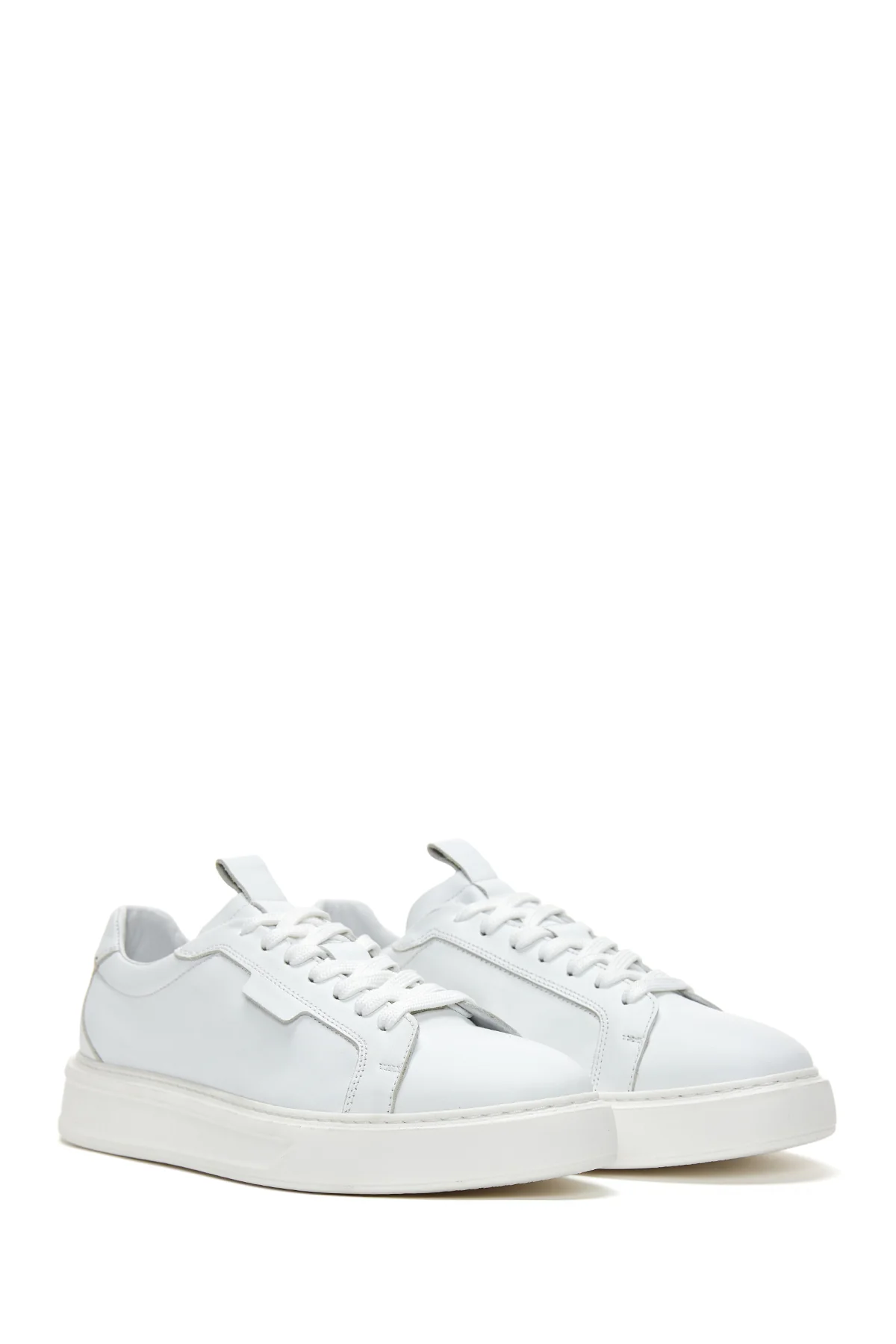 Erkek Beyaz Bağcıklı Deri Sneaker - Image 3