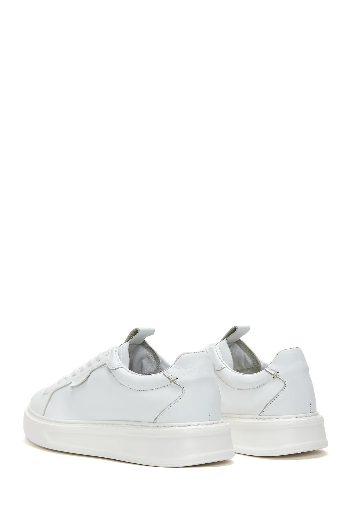 Erkek Beyaz Bağcıklı Deri Sneaker - Image 5