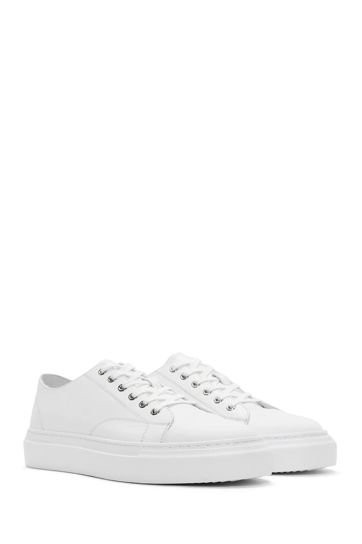 Erkek Beyaz Bağcıklı Deri Sneaker - Image 3