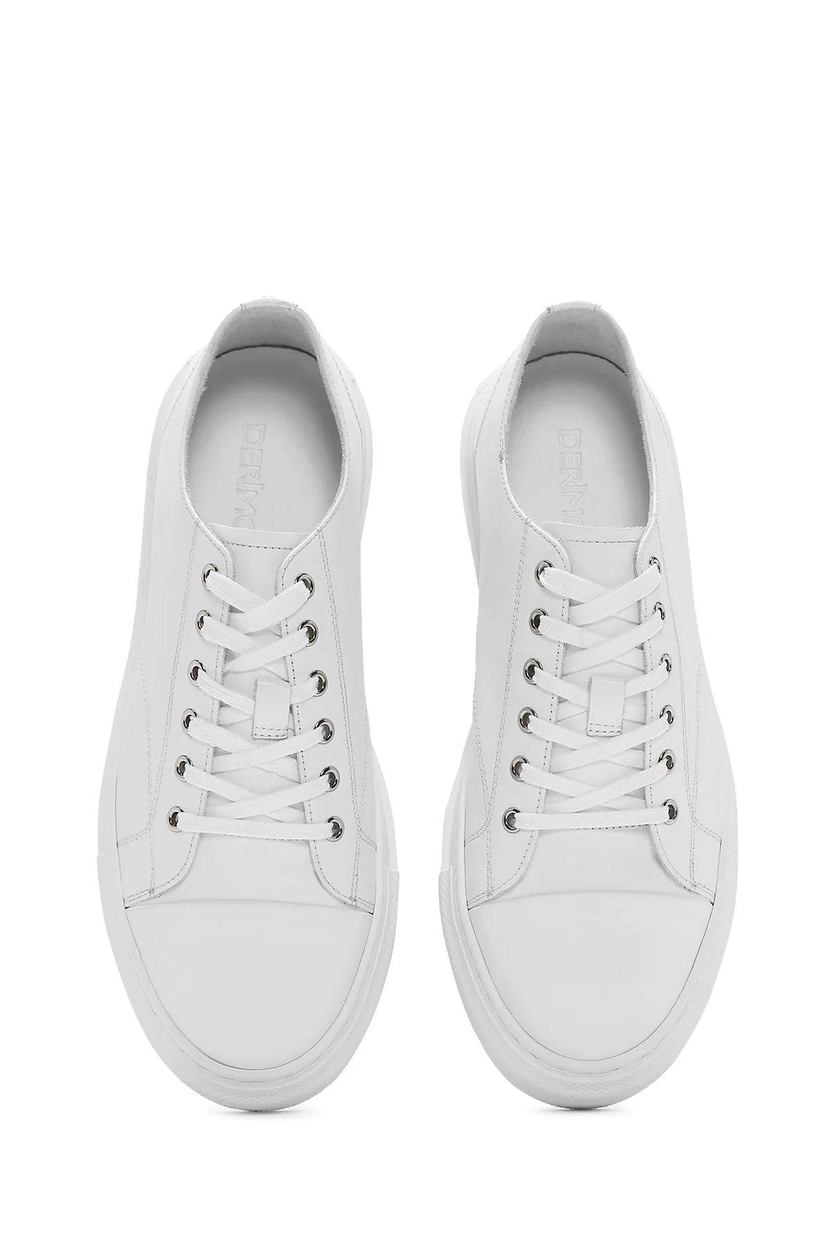 Erkek Beyaz Bağcıklı Deri Sneaker - Image 5