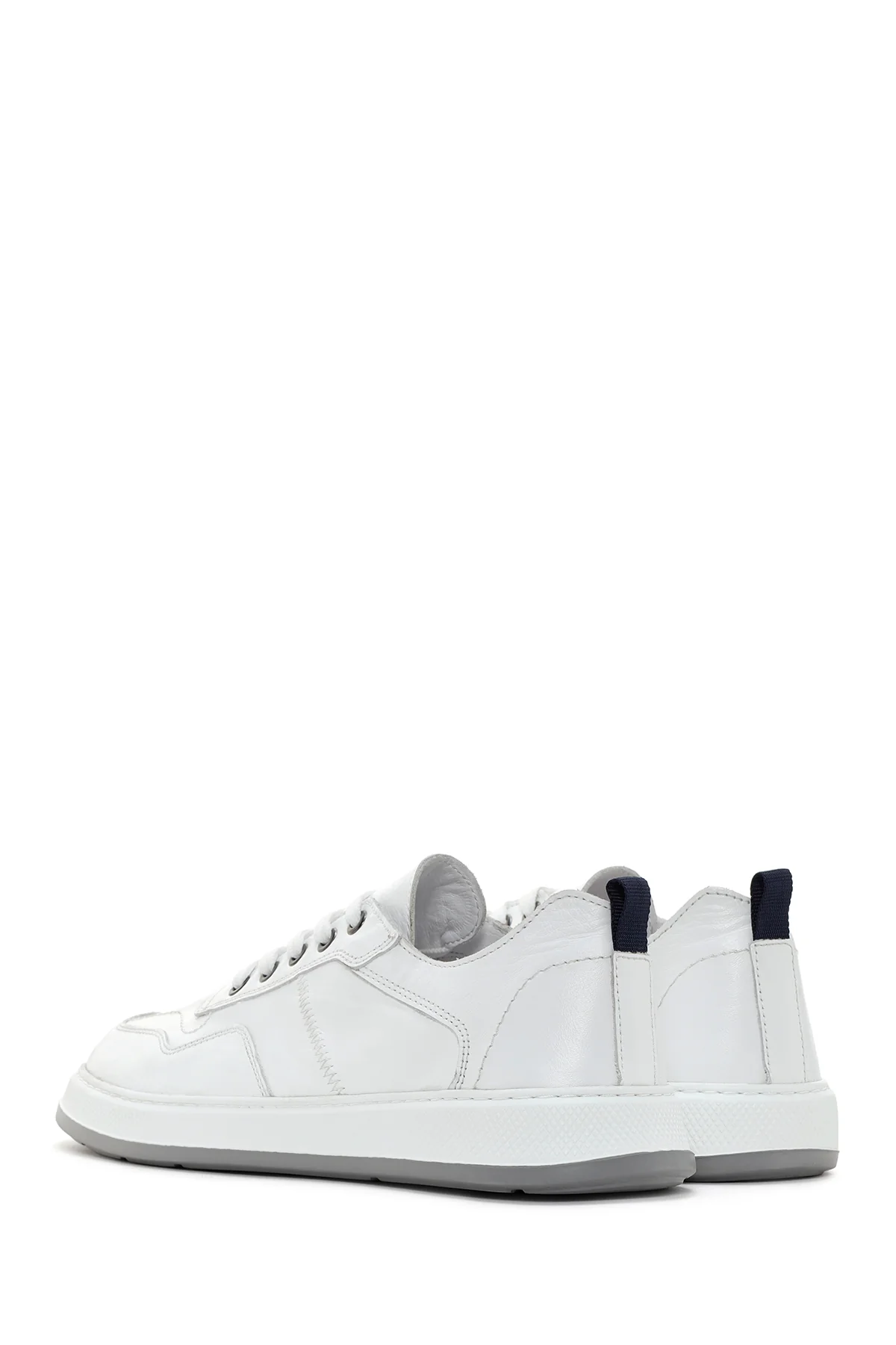Erkek Beyaz Bağcıklı Deri Sneaker - Image 5