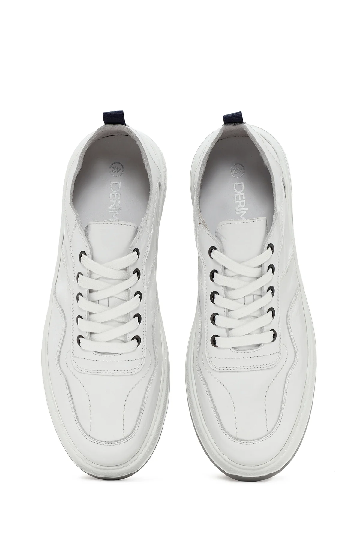 Erkek Beyaz Bağcıklı Deri Sneaker - Image 6